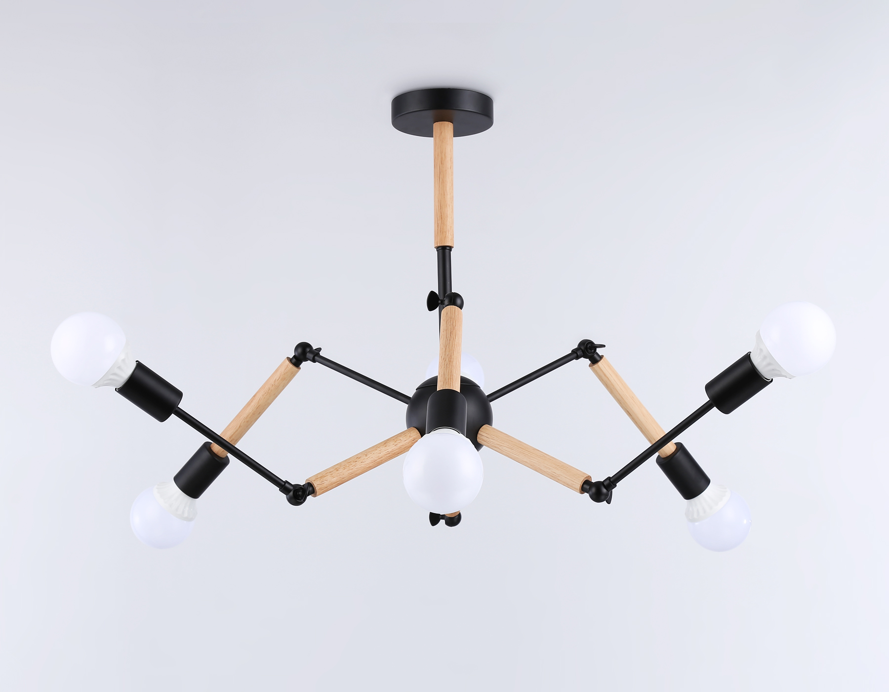 Подвесной светильник в стиле лофт TR80488/6 BK/LW черный/светлое дерево E27/6 max 60W D930*510