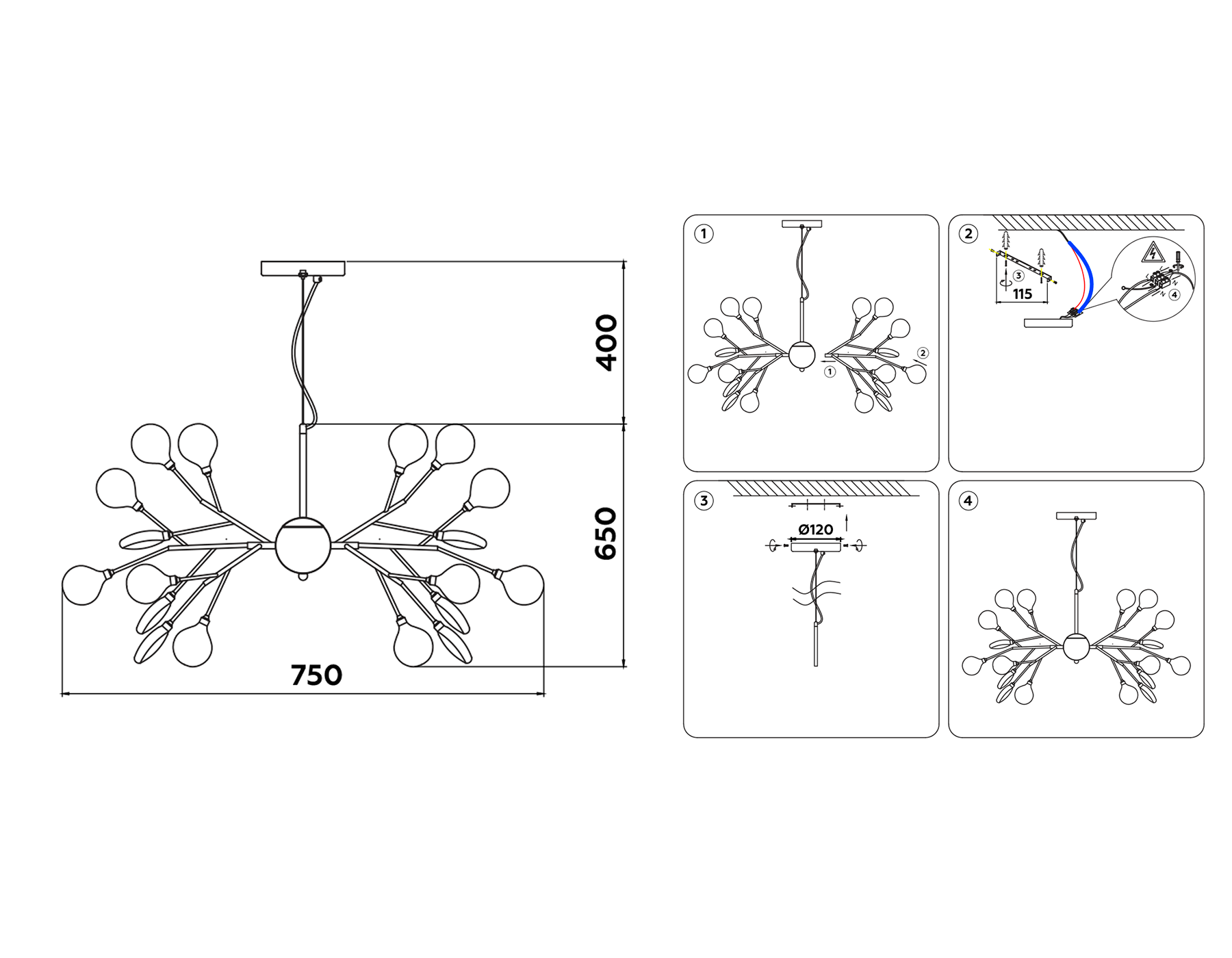 Подвесная люстра TR3013/27 DCF/TI темный кофе/янтарь G4/27 max 20W D750*650