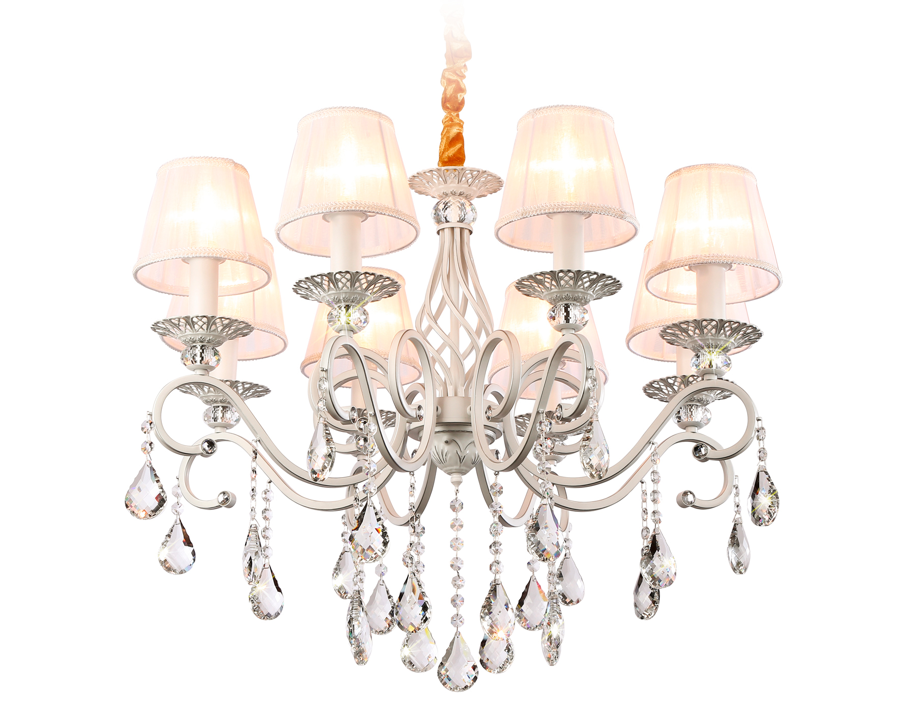 Подвесная люстра с абажурами и хрусталем TR4548/8 WH/SL белый/серебро E14/8 max 40W D680*545