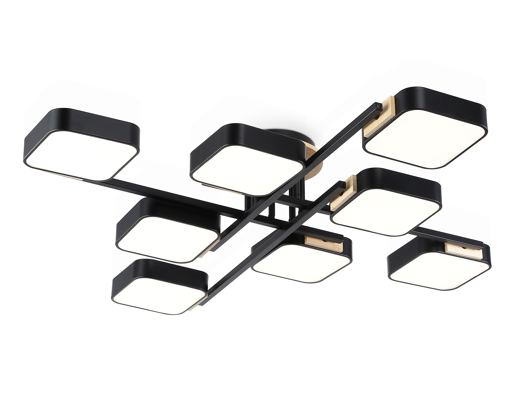 Люстра светодиодная на штанге FL4890/8 BK/WD черный/дерево 144W 3000-6000K 960*960*160 (без ПДУ)