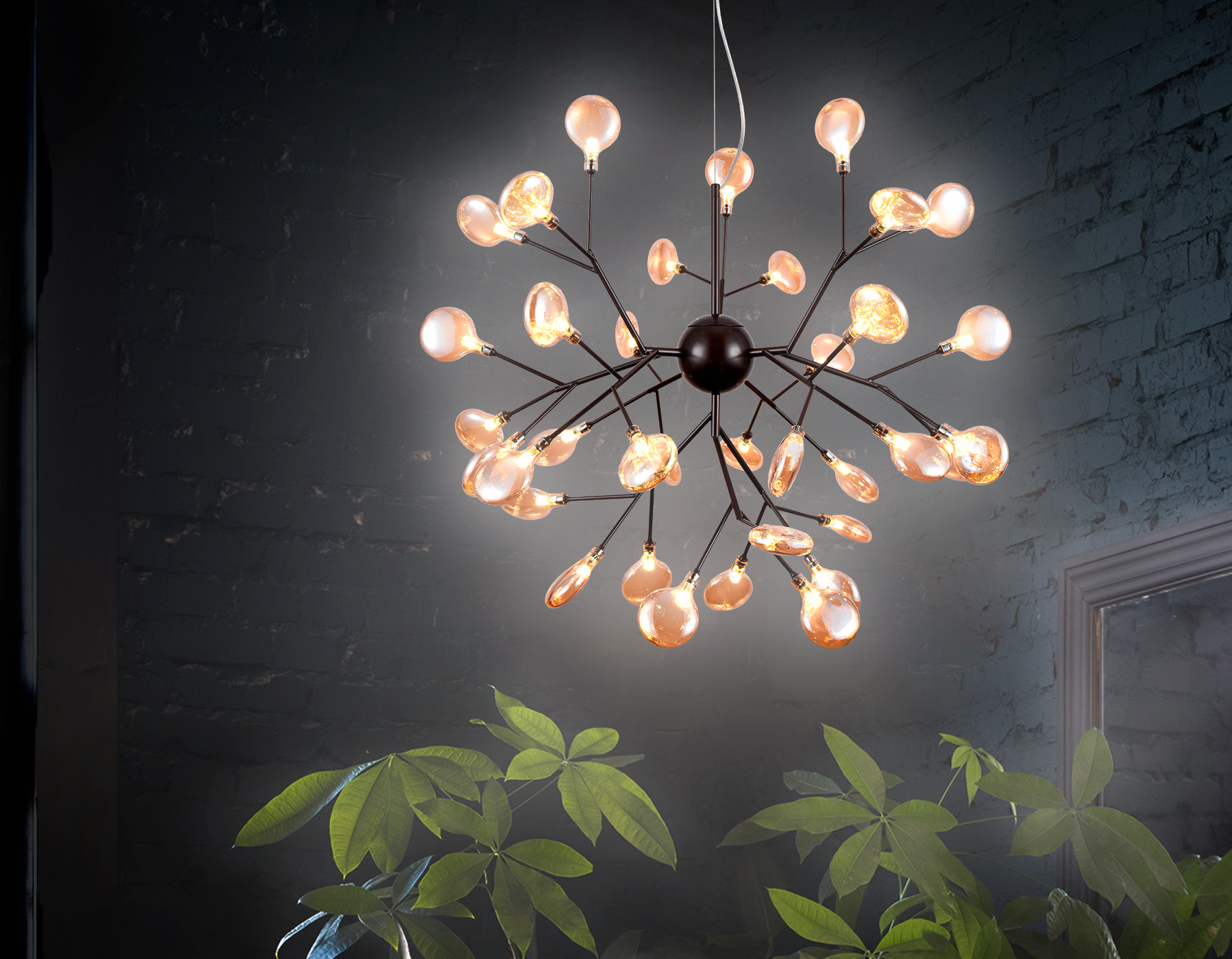 Подвесная люстра TR3021/36 DCF/TI темный кофе/янтарь G4/36 max 20W D750*650