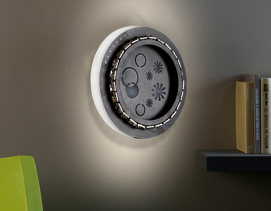 Настенный светодиодный светильник с хрусталем FA273 CF/TI кофе/янтарь LED 3000K+6400K 24W 200*180*50