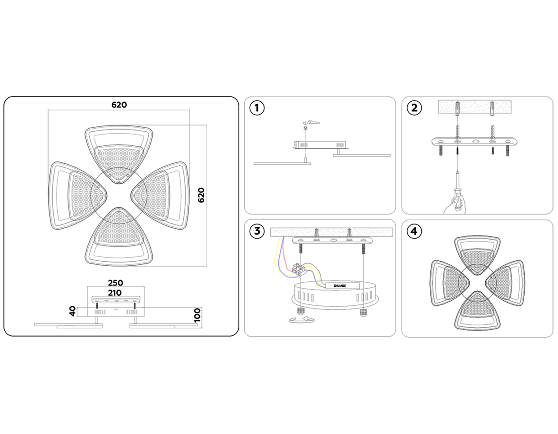Потолочный светодиодный светильник с пультом FA4283/4+4 WH белый 100W 3000K+6400K/4200K/6400K+3000K 435*435*70 (ПДУ ИК)