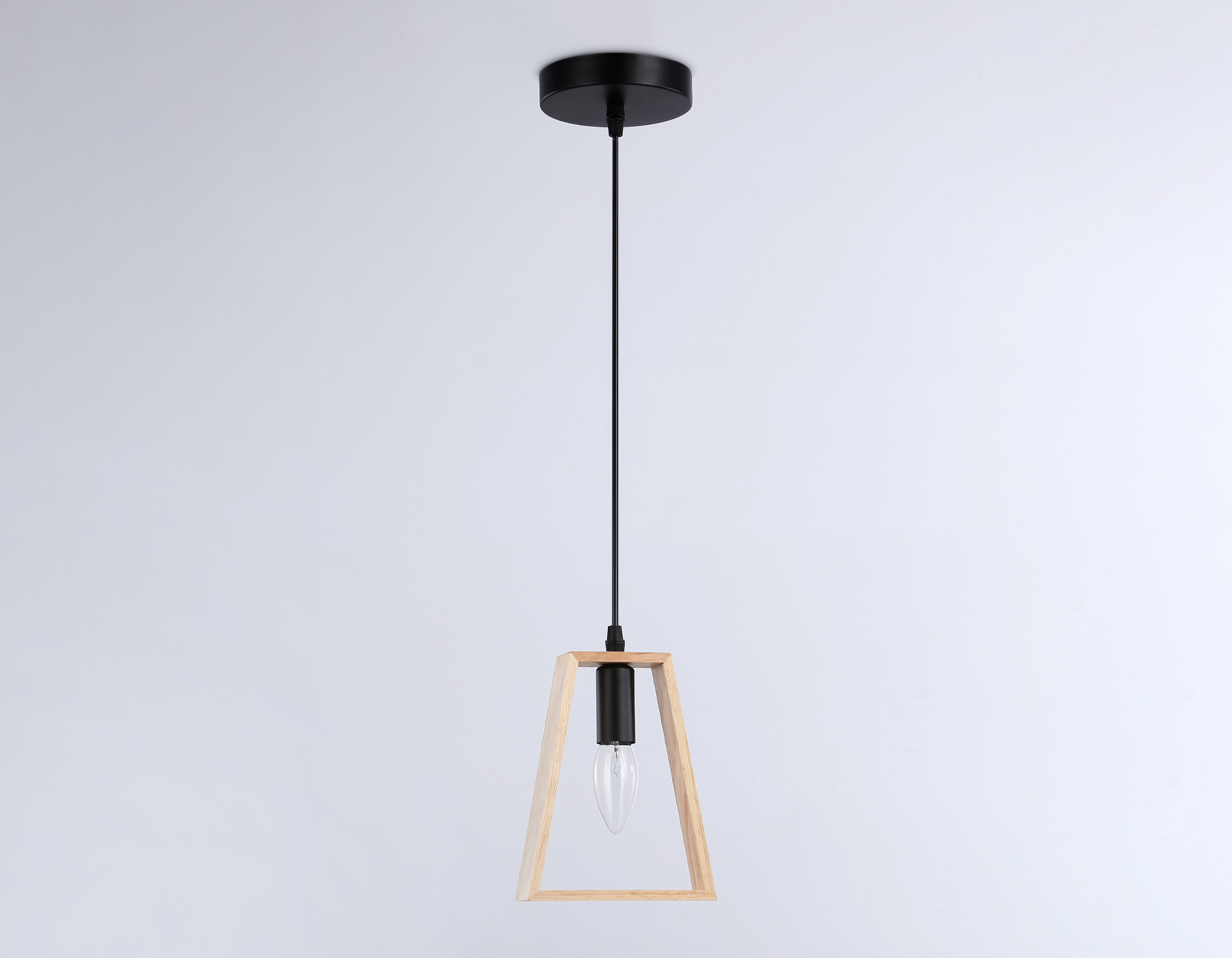 Подвесной светильник в стиле лофт TR80497 BK/LW черный/светлое дерево E14 max 60W D150*1000