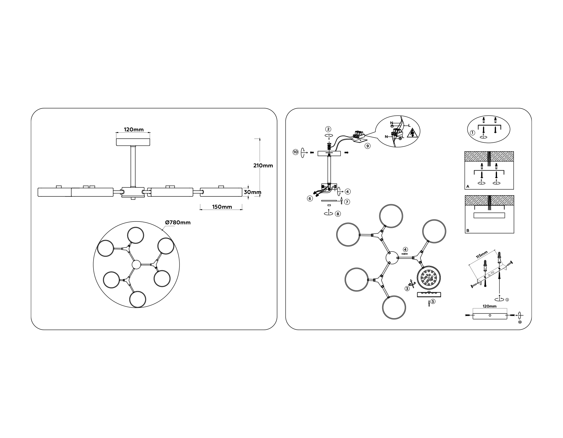 Люстра светодиодная на штанге FL516333/6 WH/FGD белый/золото 108W 3000-6000K D780*210 (без ПДУ)