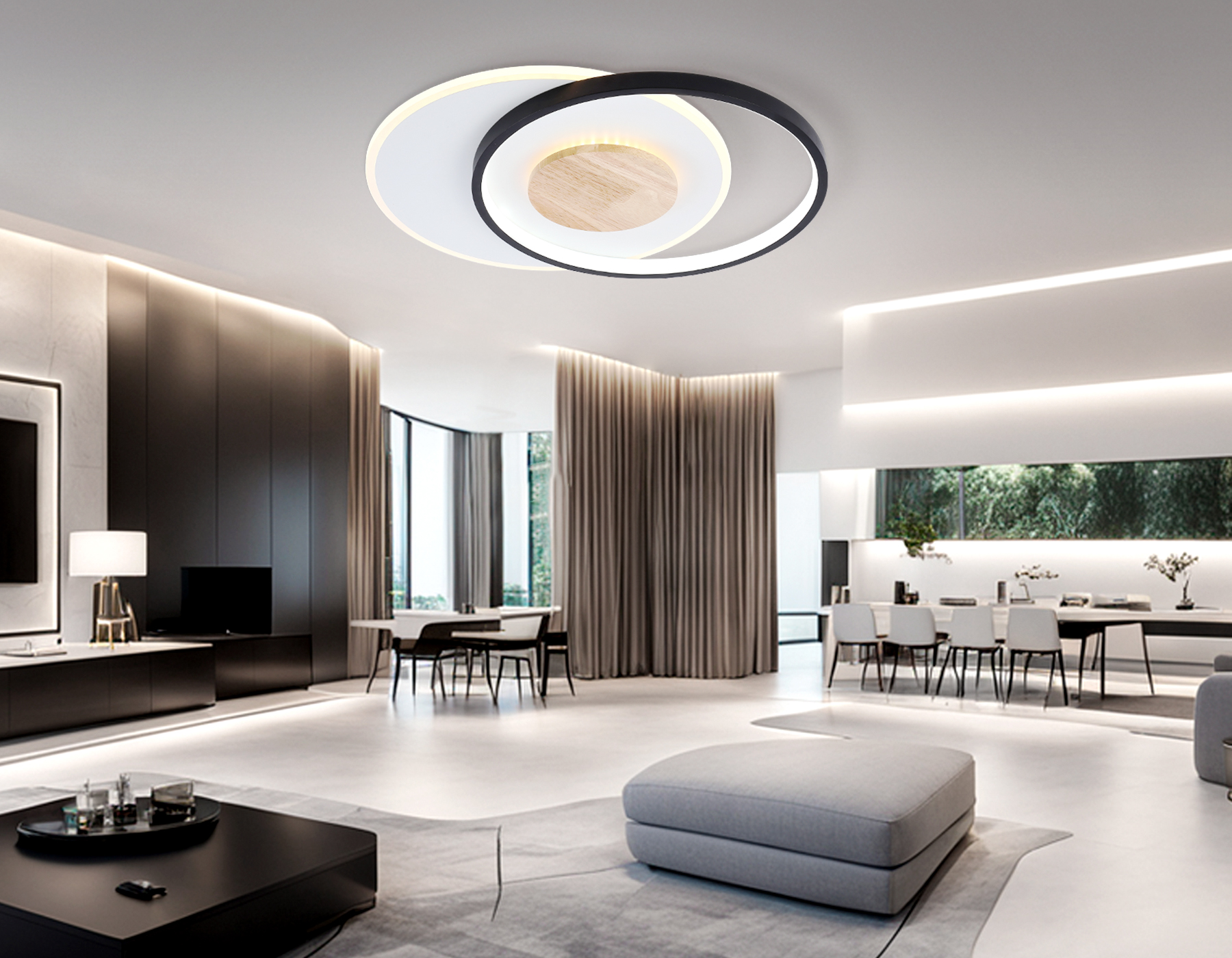 Светильник светодиодный потолочный FL4789 WH/BK/WD белый/черный/дерево 54W 3000-6000K 460*365*45 (без ПДУ)