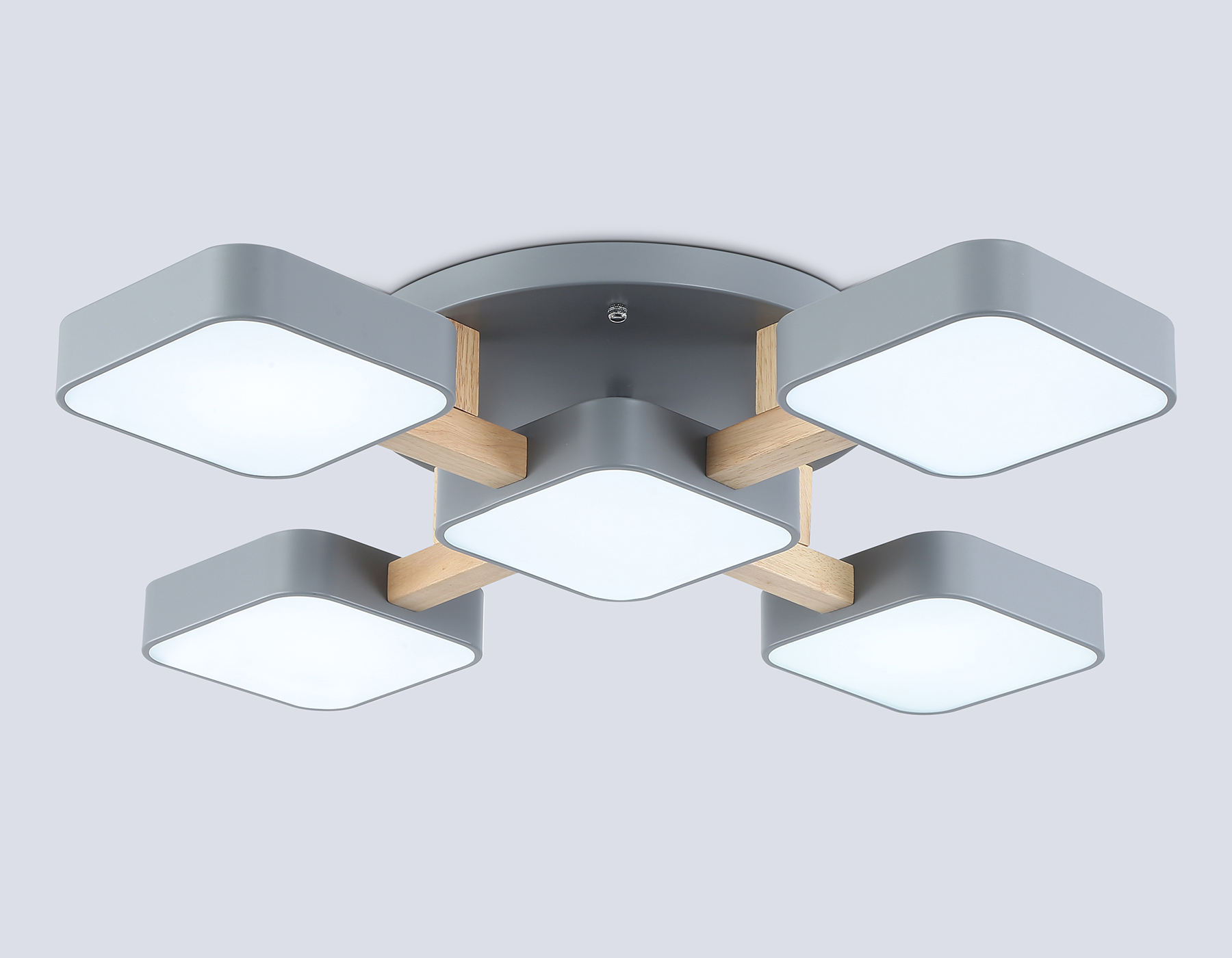 Люстра светодиодная на штанге FL4882/5 GR/WD серый/дерево 90W 3000-6000K 675*675*110 (без ПДУ)
