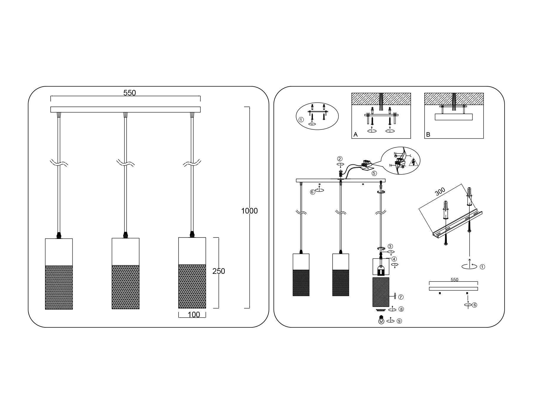 Светильник подвесной TR8499/3 WH/WD белый/дерево E27/3 max 60W 550*100*1000