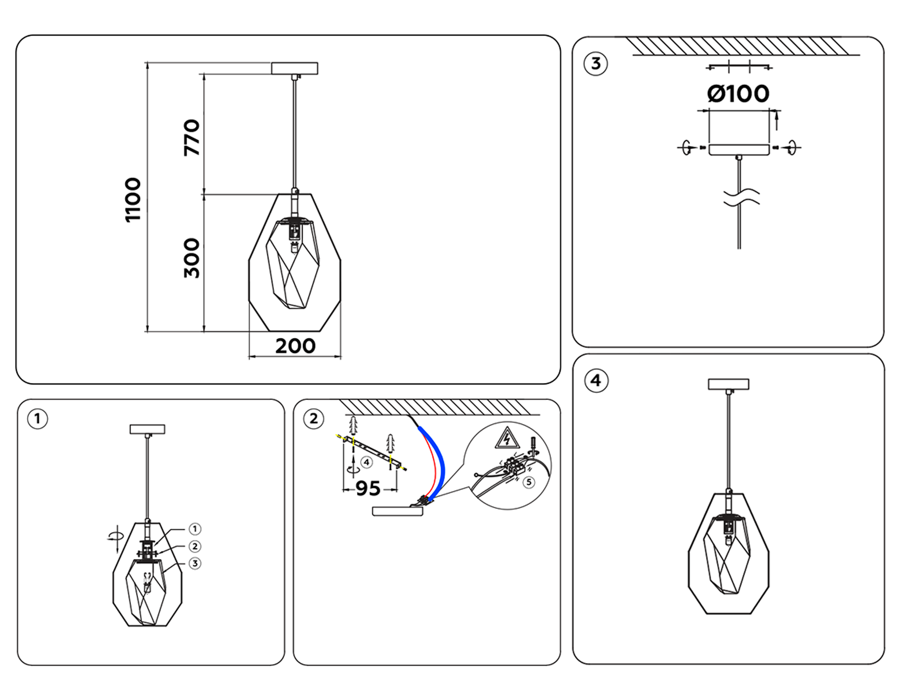 Подвесной светильник со сменной лампой TR3627 GD/SM золото/дымчатый G9 max 40W D200*1100