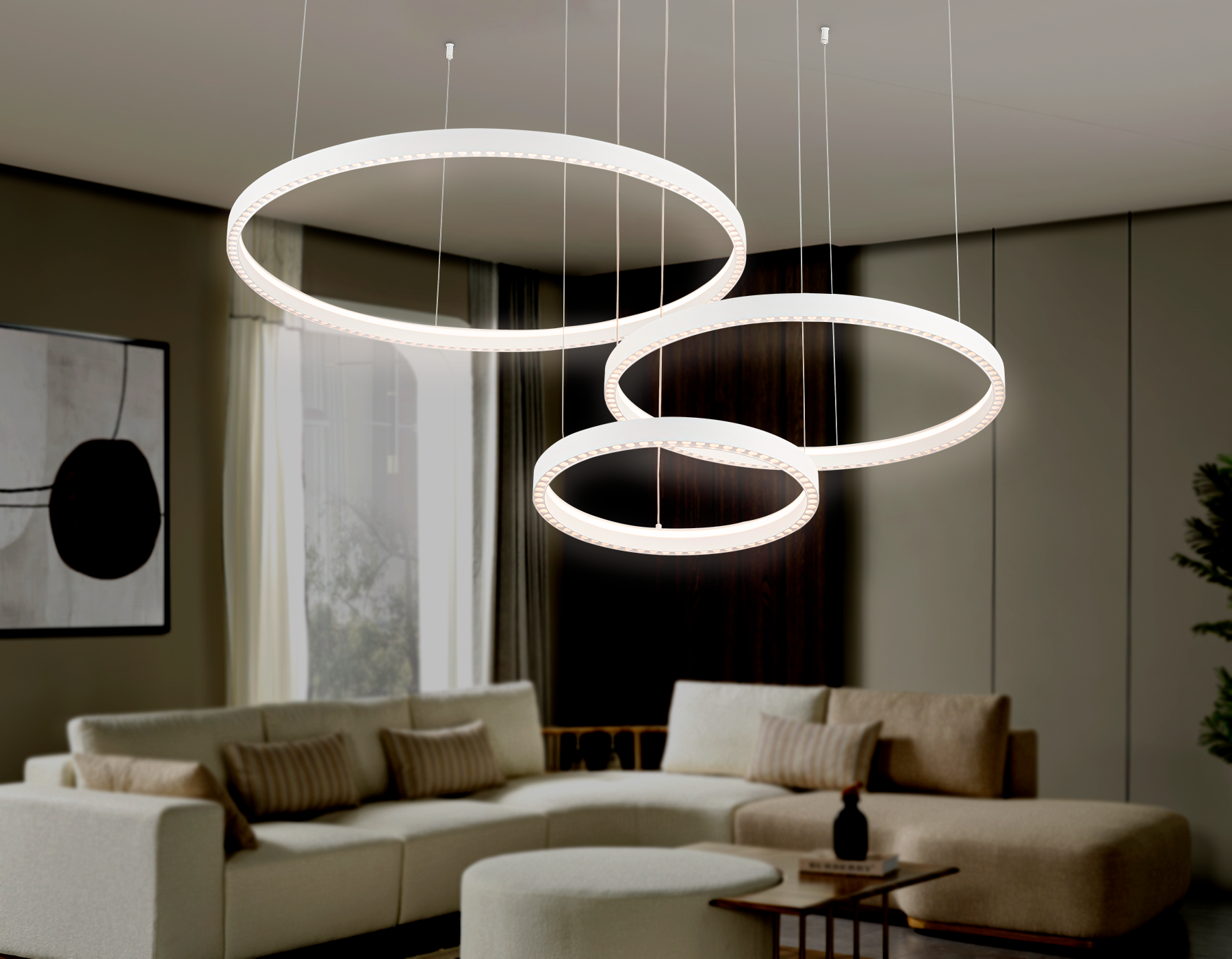 Подвесной светодиодный светильник FL5881/3 WH белый 90W 3000K/4200K/6400K D800/600/400*1070 (без ПДУ)