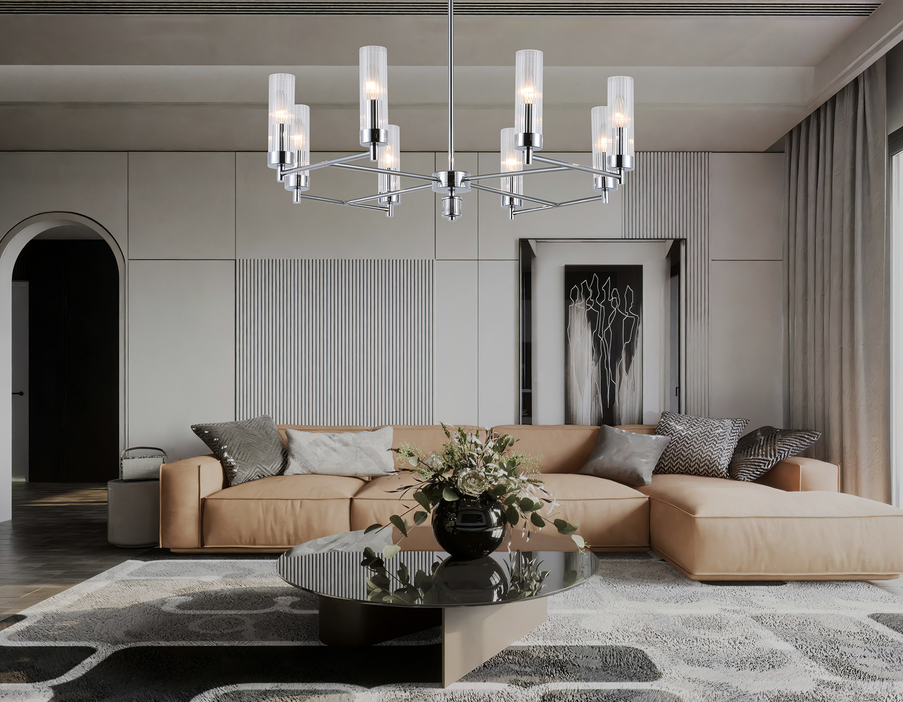 Люстра со стеклянными плафонами на штанге LH55152/8 CH/CL хром/прозрачный E14/8 max 40W D765*520