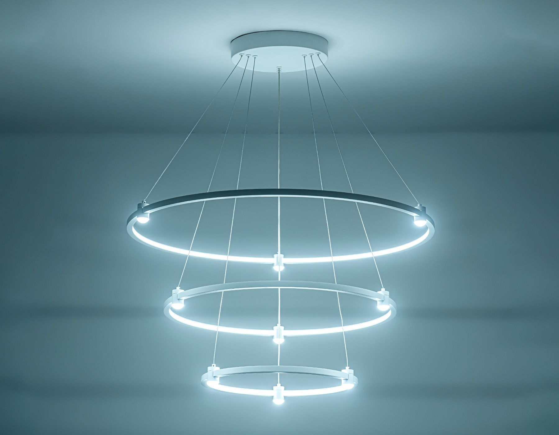 Подвесной светодиодный светильник FL5511/3+9 WH белый 90W 3000K/4200K/6400K D800/600/400*1300 (без ПДУ)