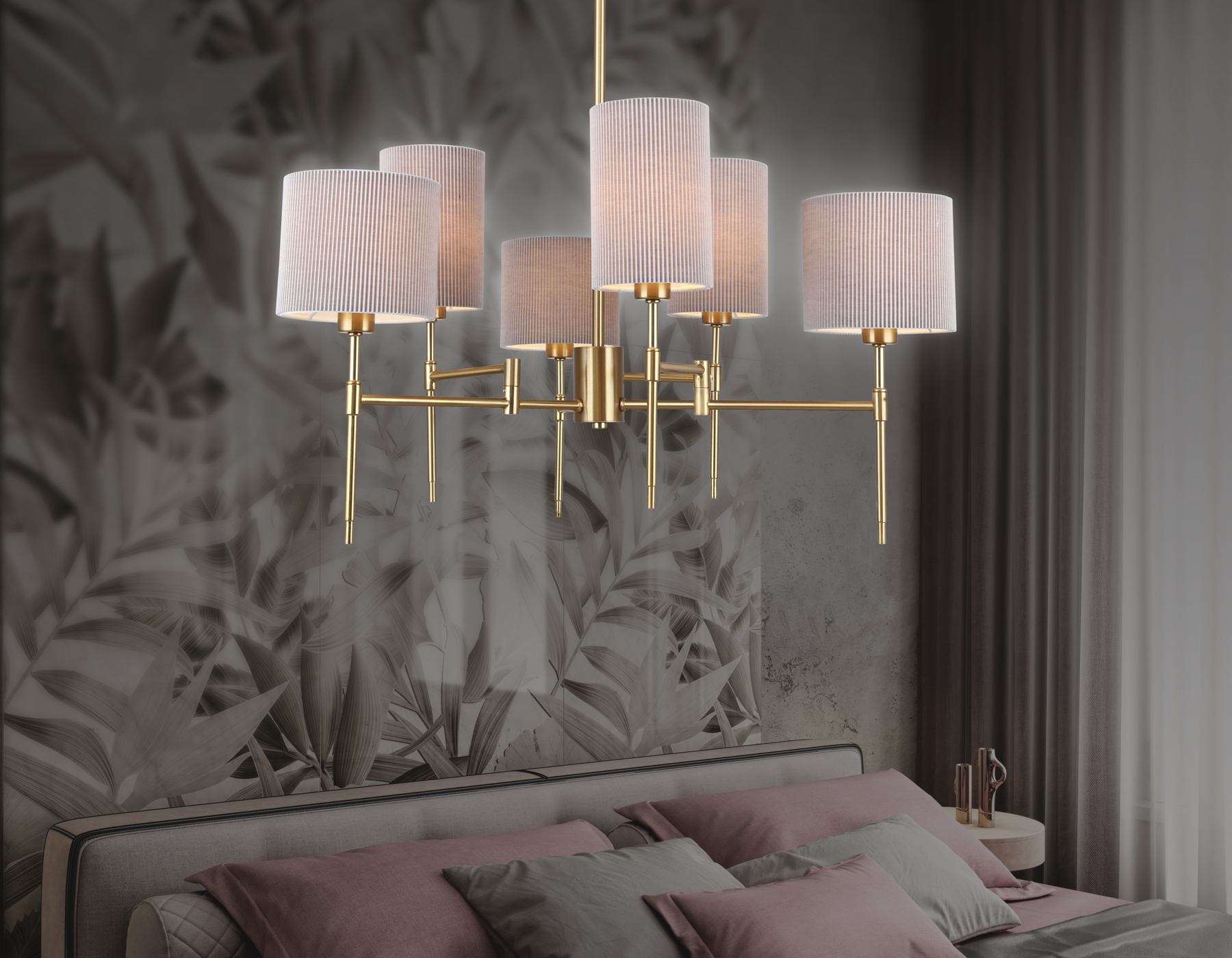 Люстра на штанге с абажурами LH72381/6 BS/GR латунь/серый E14*6 max 40W D690*705