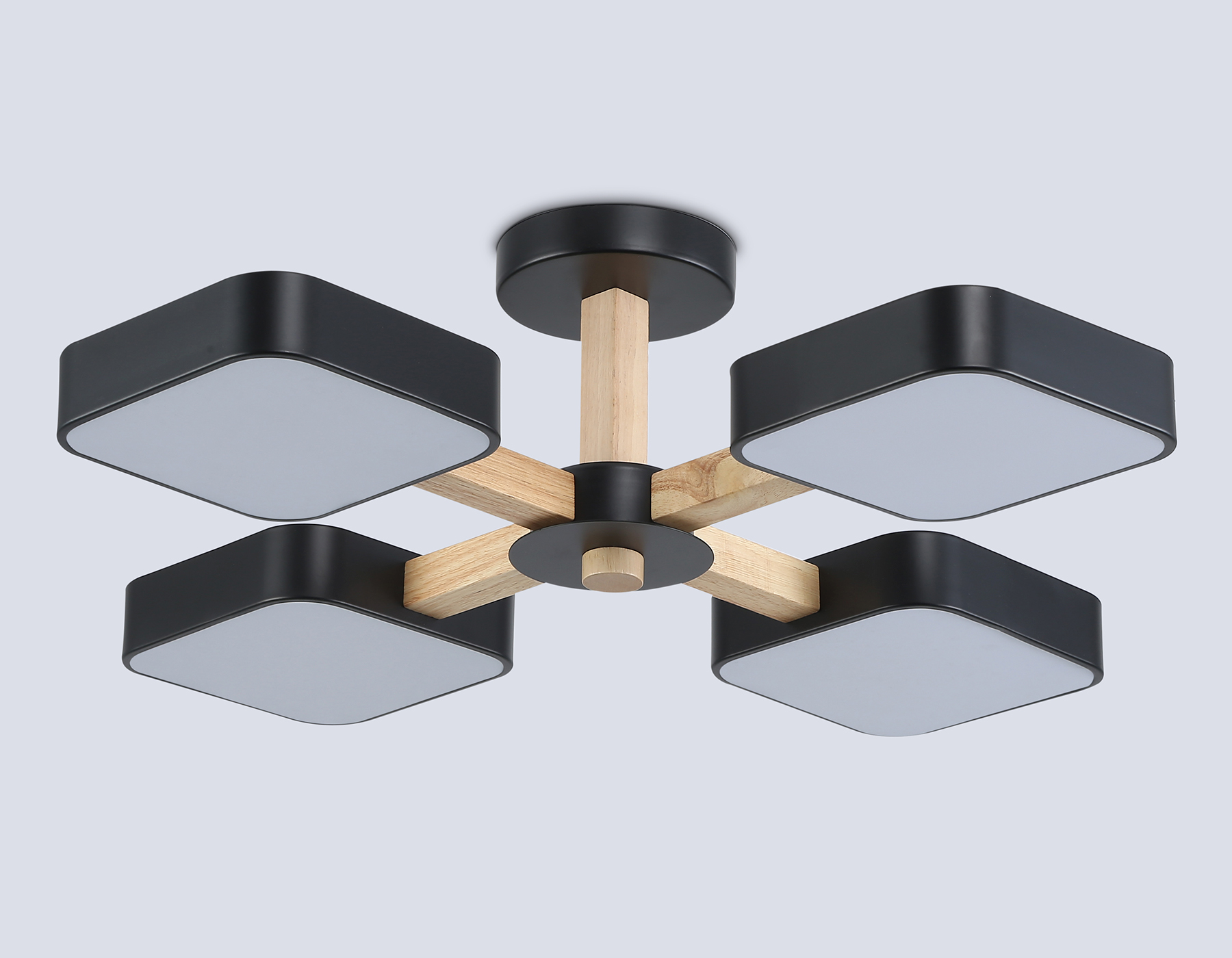 Люстра светодиодная на штанге FL4880/4 BK/WD черный/дерево 72W 3000-6000K D610*160 (без ПДУ)