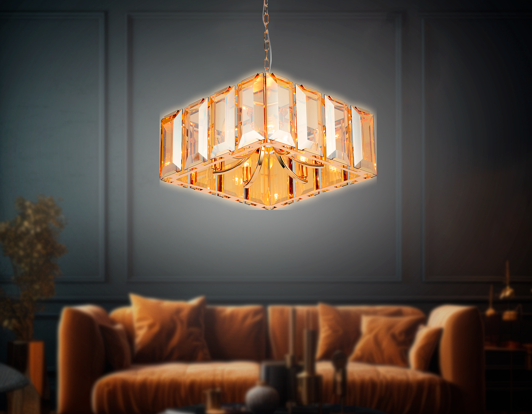 Подвесная люстра с хрусталем TR5149 GD/TI золото/янтарь E14/6 max 40W 500*500*1000