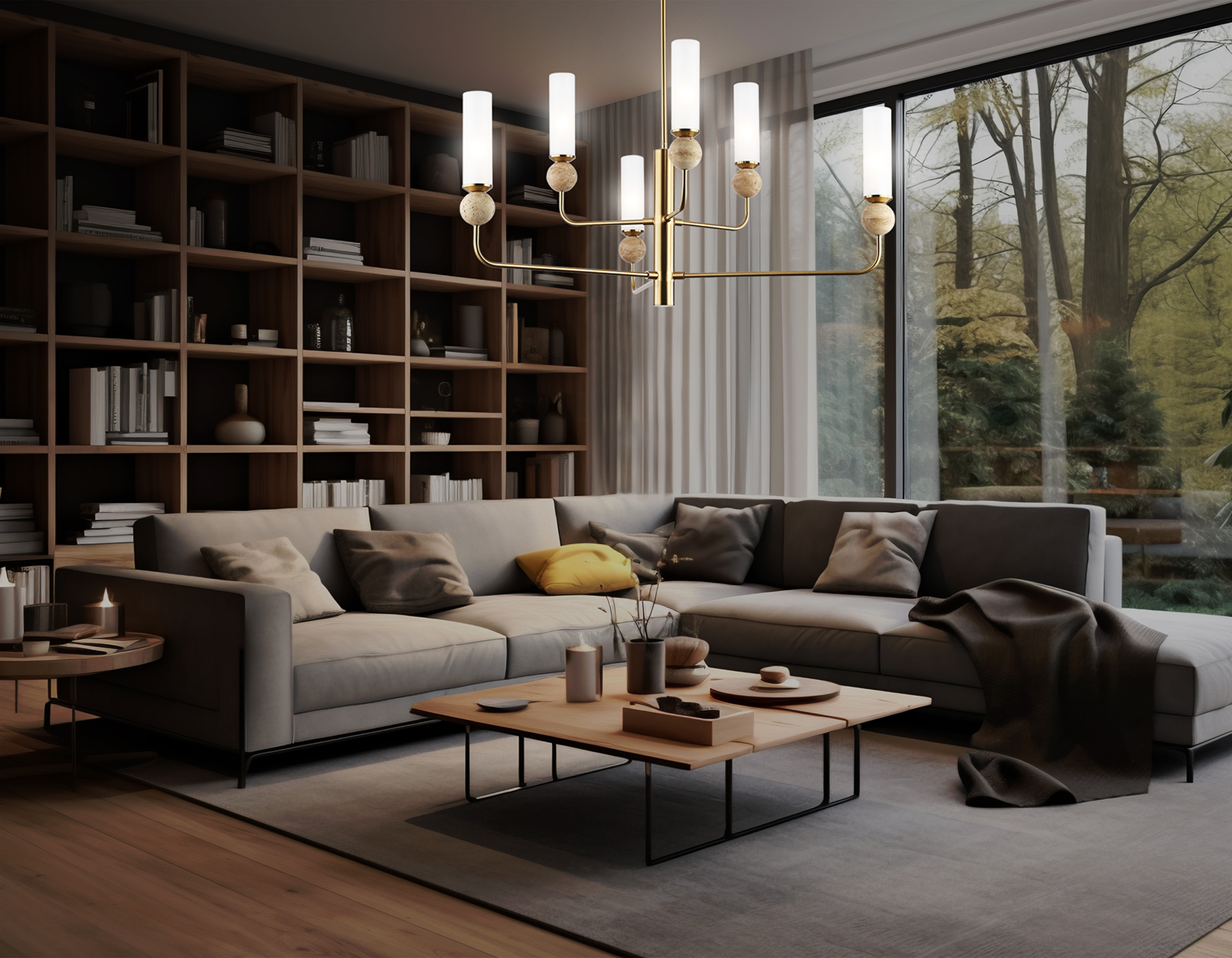 Люстра на штанге с мрамором LH53251/6 BS/FR латунь/белый матовый E14*6 max 40W D1050*1445