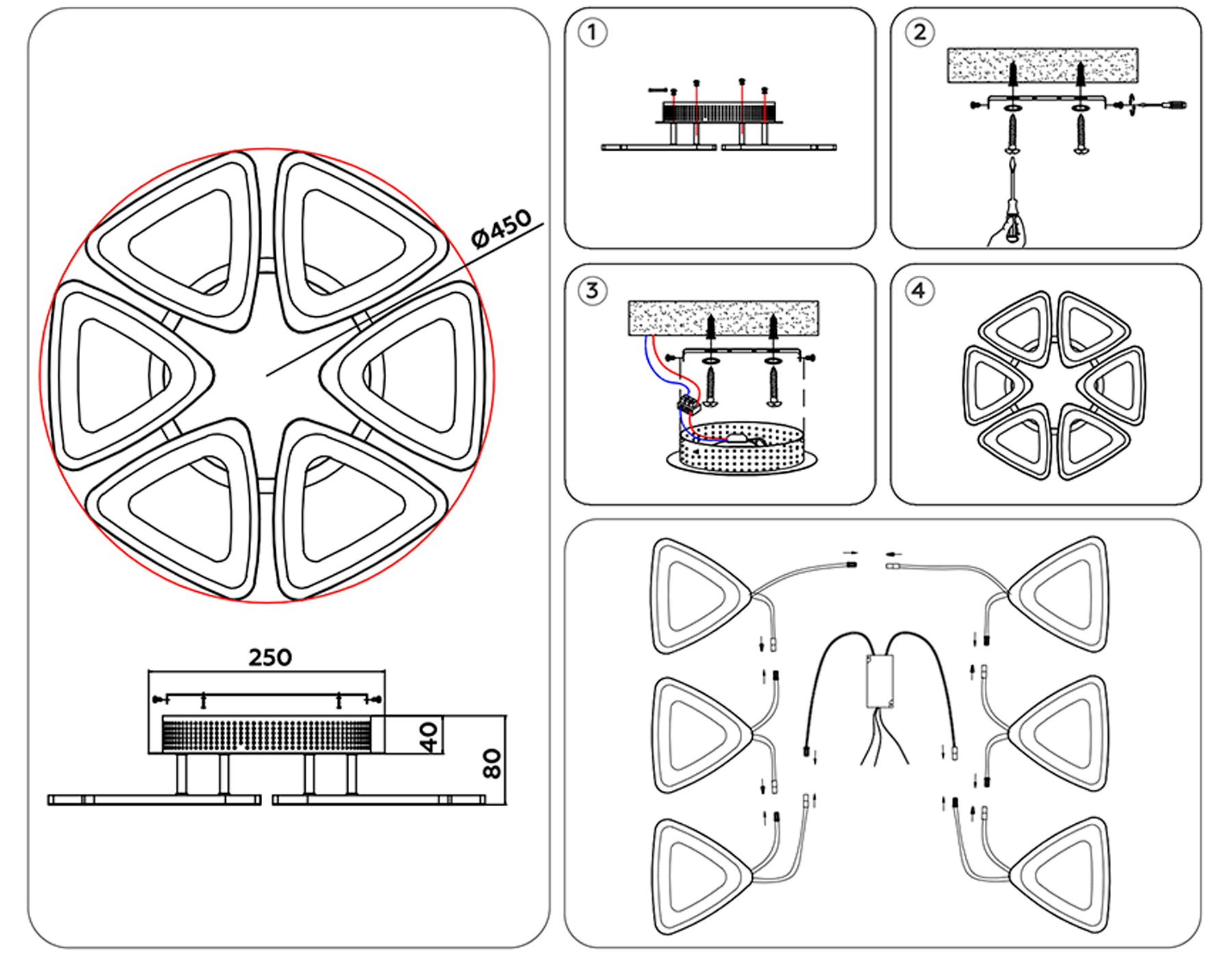 Потолочный светодиодный светильник с пультом FA4495/6 BK черный 84W 4200K/3000K+6400K/6400K+3000K D450*80 (ПДУ ИК)