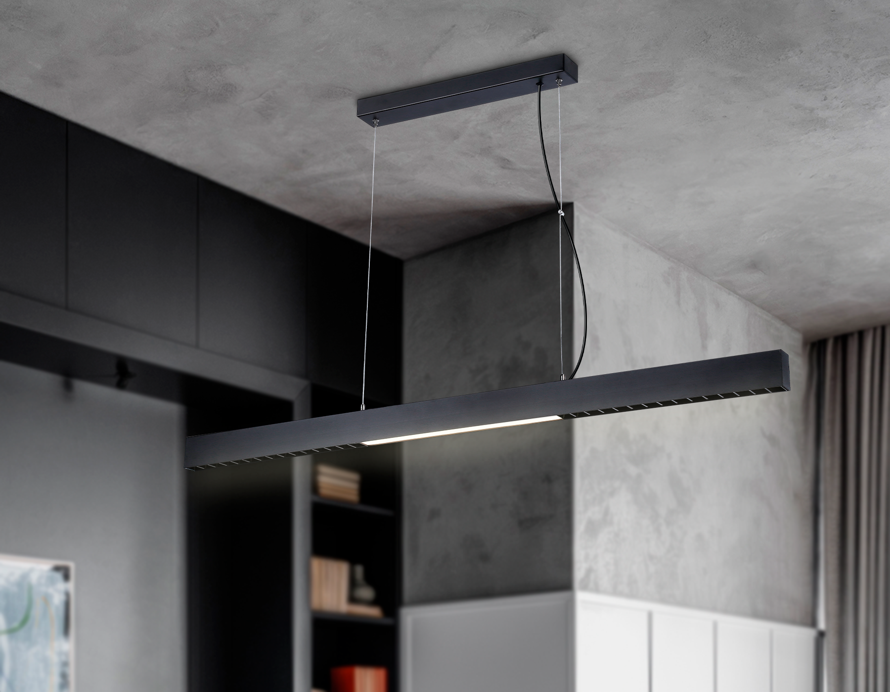 Подвесной светодиодный светильник FL5966 BK черный 48W 4200K 1200*35*1305 (Без ПДУ)