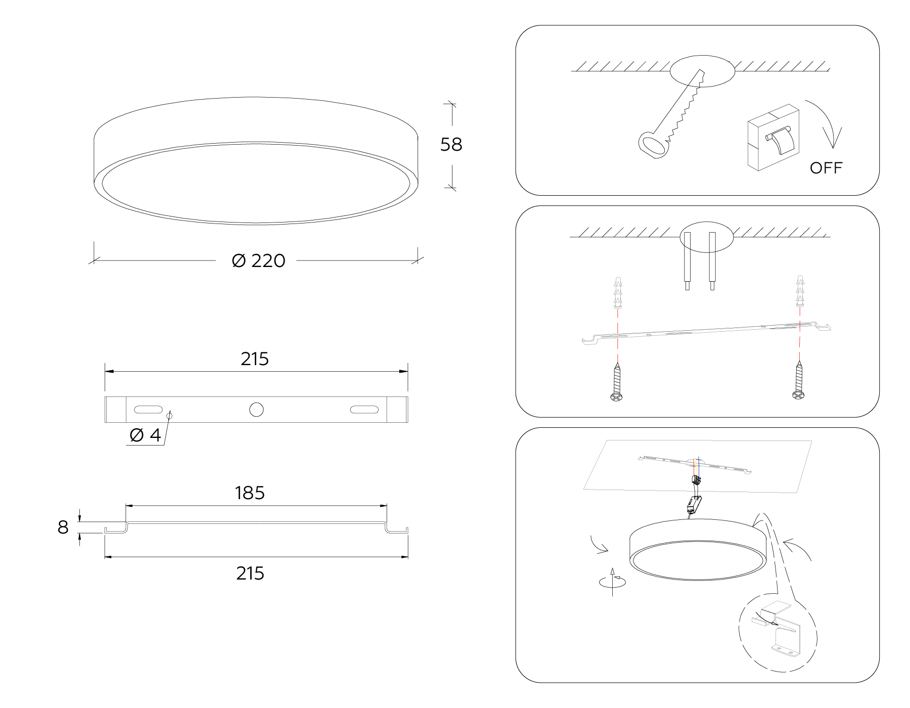 Потолочный светодиодный светильник FV5521 BK черный LED 26W 3000K D220*58 (Без ПДУ)