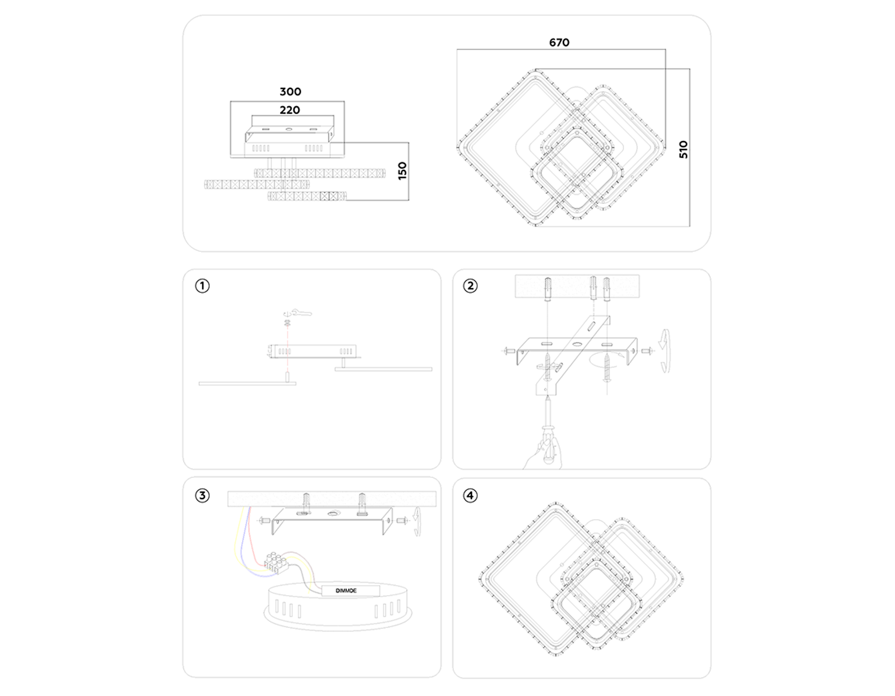 Управляемый светодиодный светильник FA1732/3 WH/CH белый/хром 145W 3000K/4200K/6400K 670*510*150 (ПДУ РАДИО 2.4G)