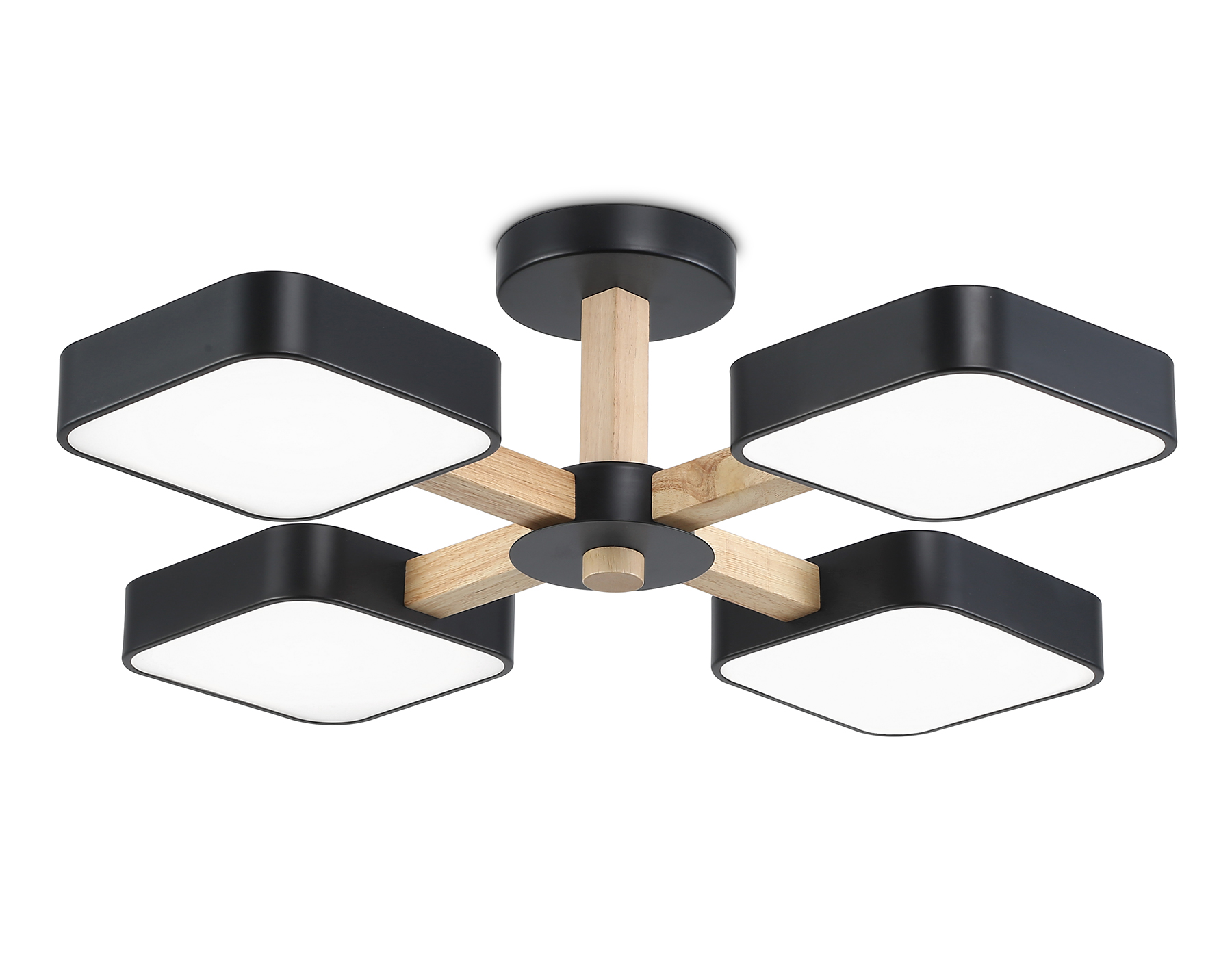 Люстра светодиодная на штанге FL4880/4 BK/WD черный/дерево 72W 3000-6000K D610*160 (без ПДУ)