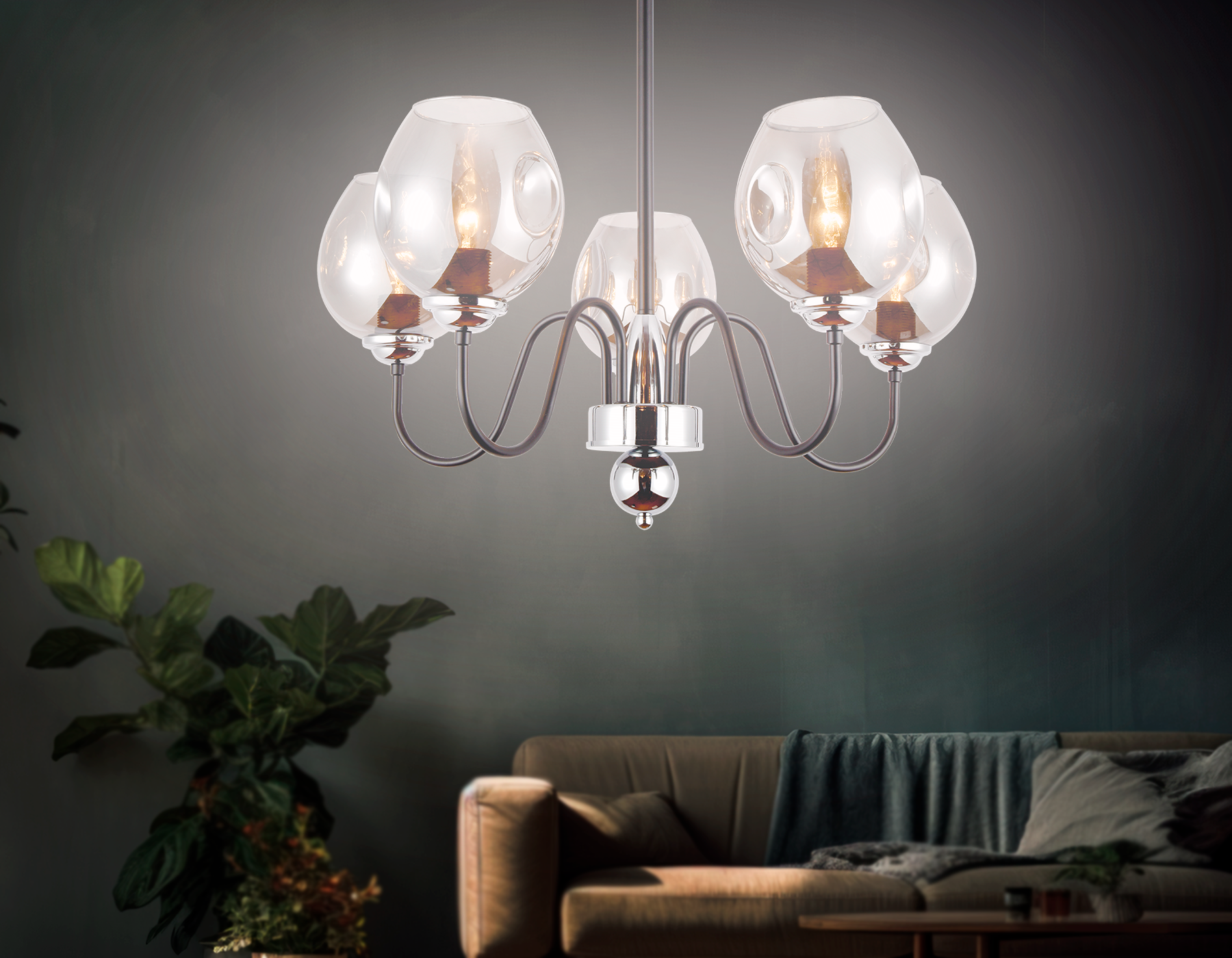 Подвесная люстра TR9058/5 BK/SM черный/дымчатый E27 max 40W D650*572