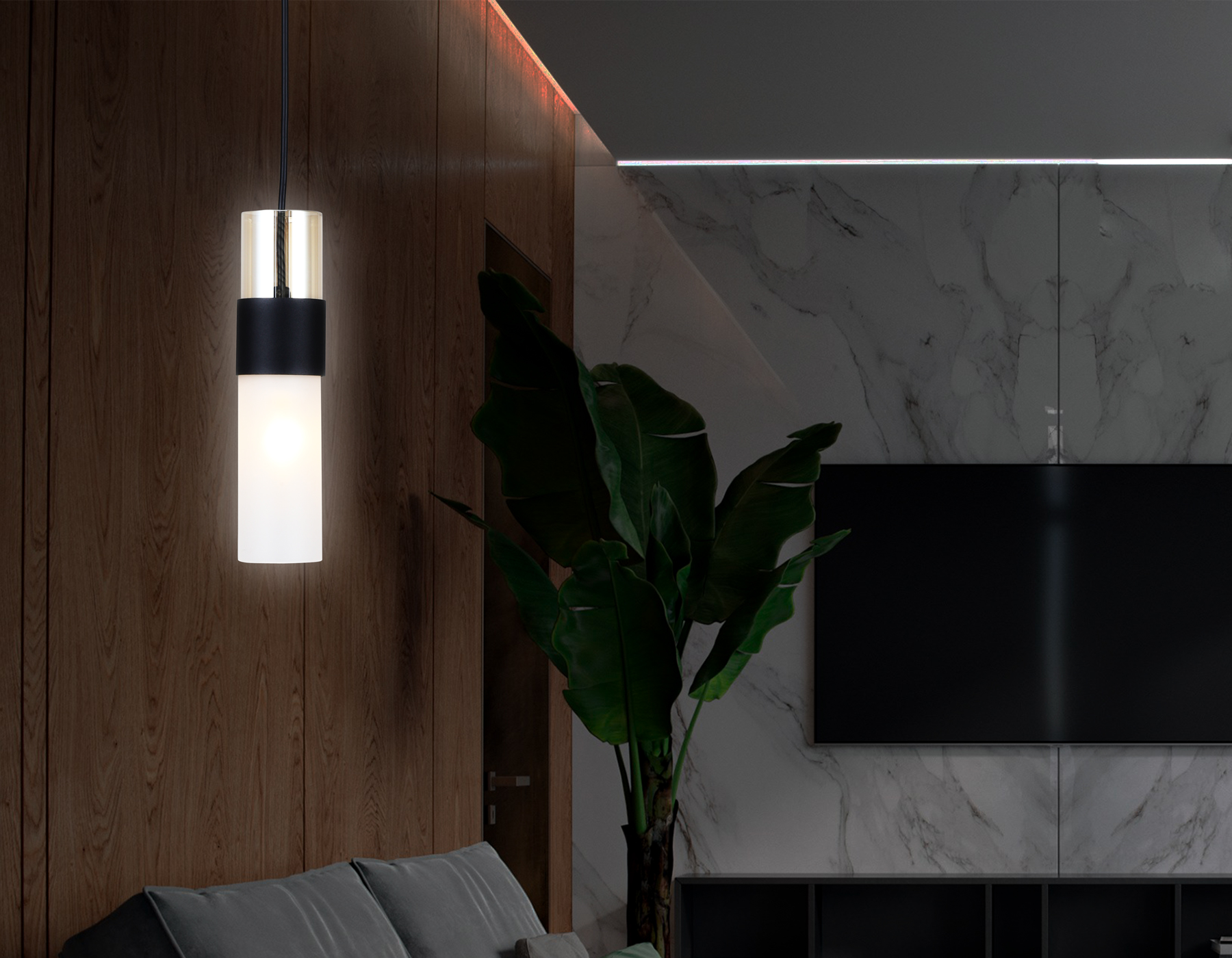 Подвесной светильник LH55101 BK/FR/TI черный/белый матовый/янтарь E14 max 40W D55*1500