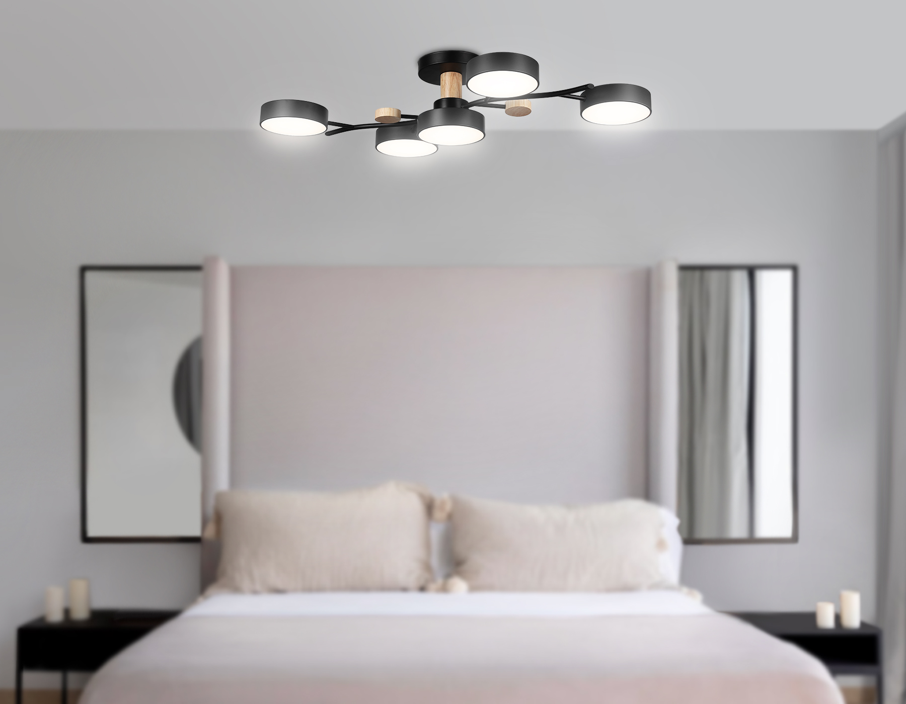 Подвесной светодиодный светильник с пультом FL4835/5 BK черный 3000K-6400K 70W 830*400*160 (ПДУ ИК)