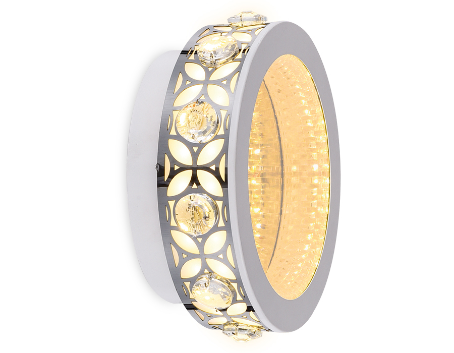 Настенно-потолочный светодиодный светильник с хрусталем FA9420 WH/CH белый/хром 3000K 16W D200*80