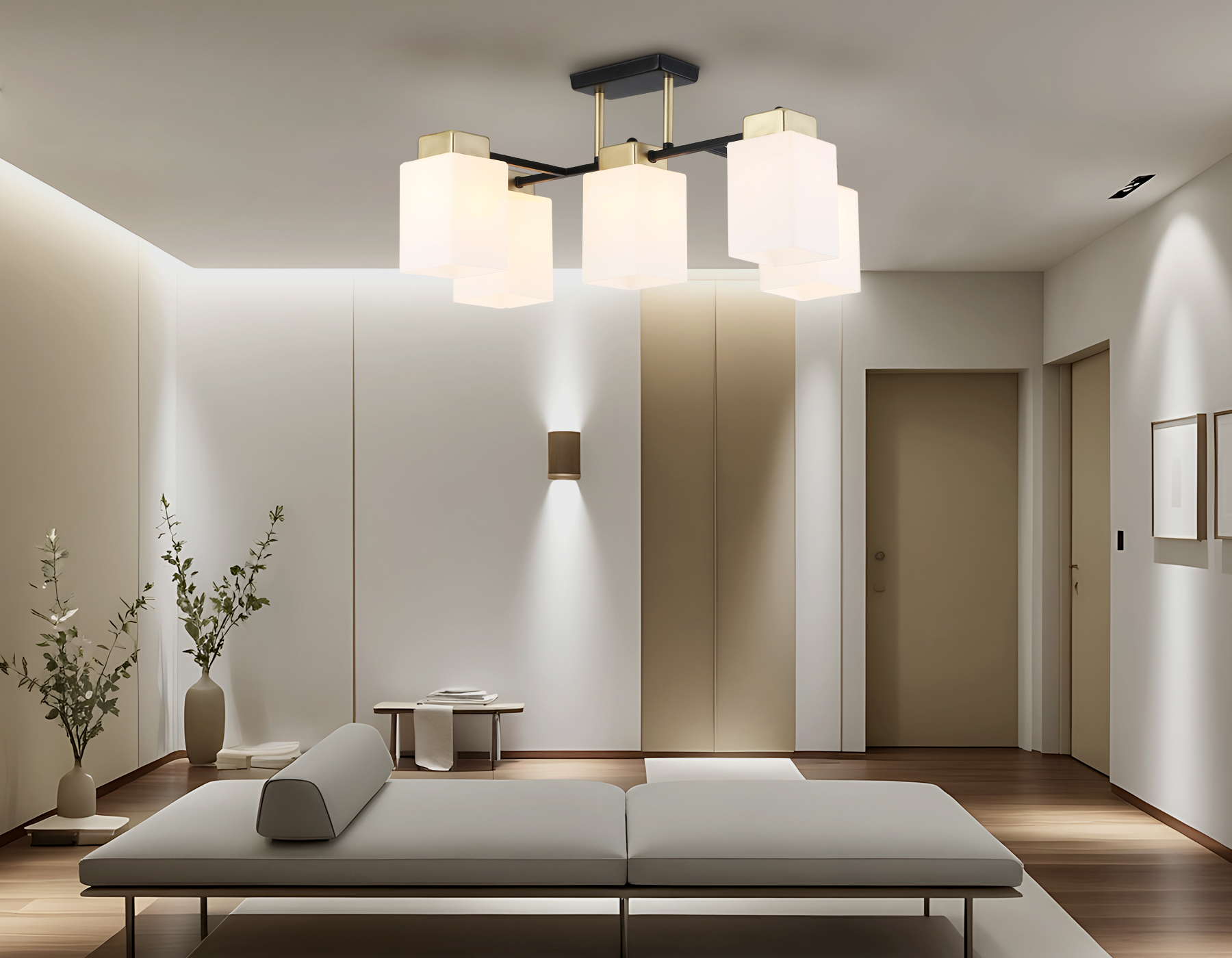 Люстра на штанге со стеклянными плафонами TR303048/5 BK/GD черный/золото E27/5 max 60W 540*480*270