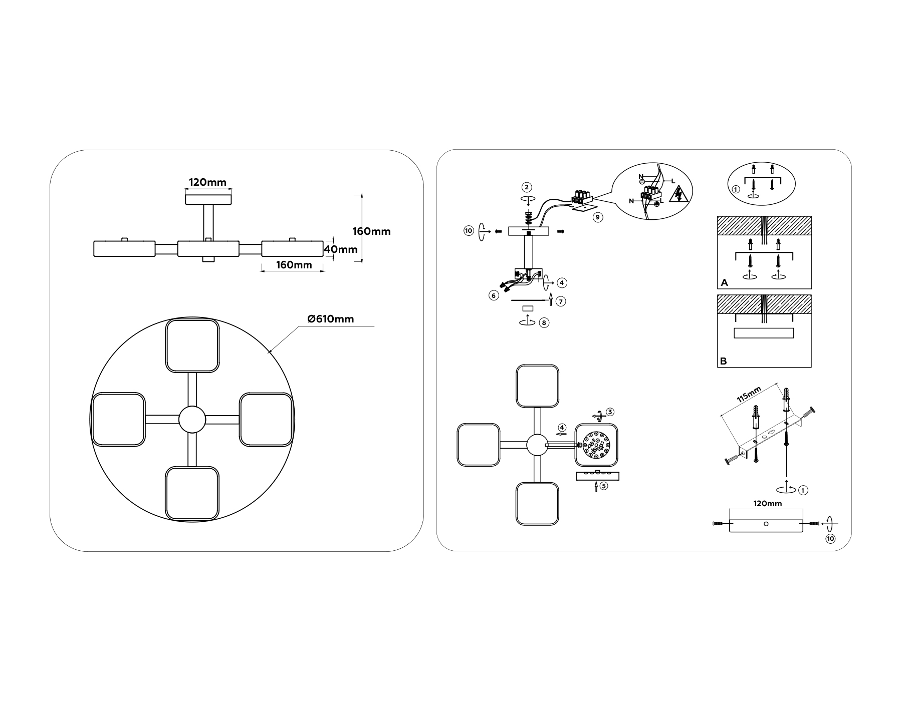 Люстра светодиодная на штанге FL4880/4 BK/WD черный/дерево 72W 3000-6000K D610*160 (без ПДУ)
