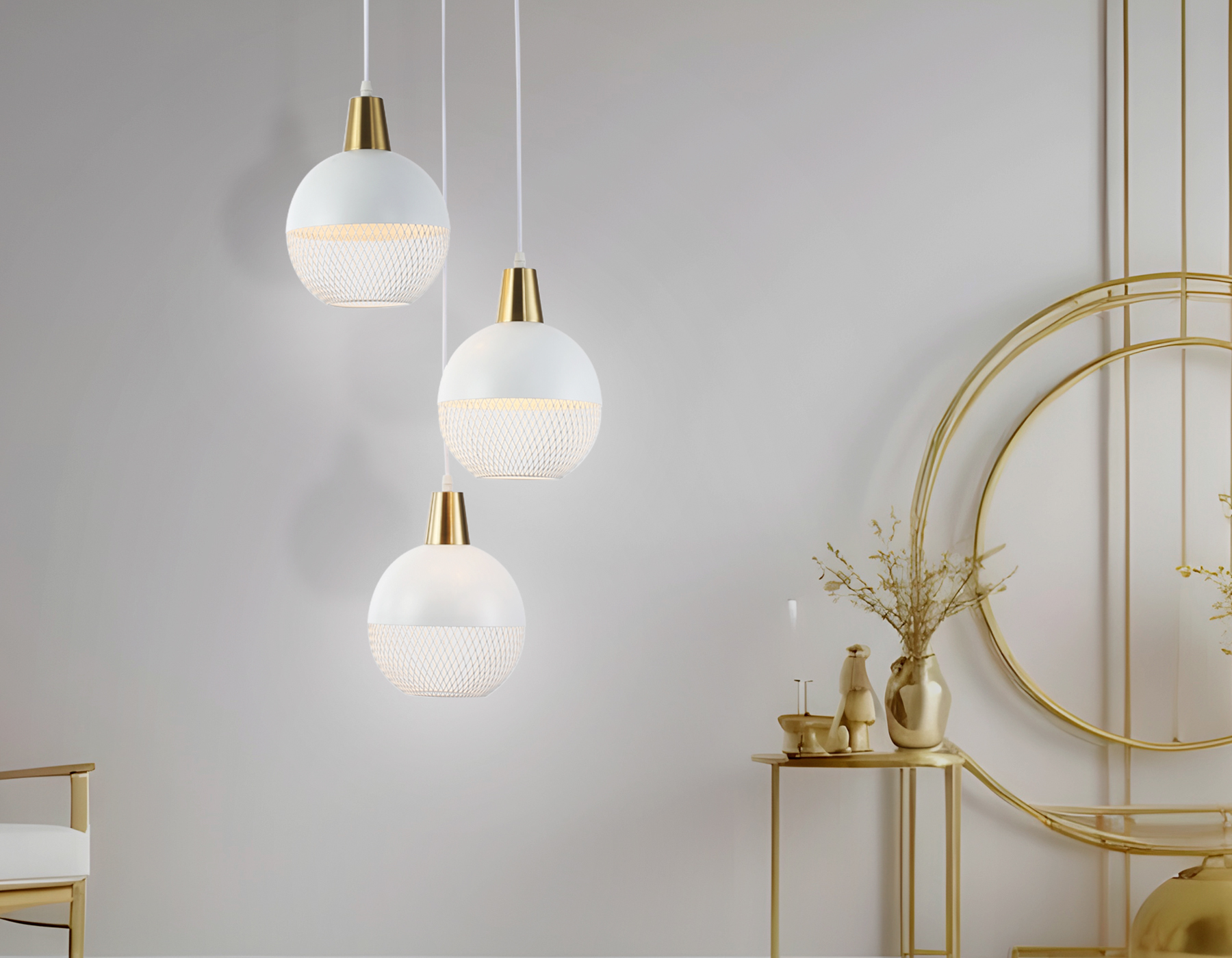 Светильник подвесной TR8503/3 WH/CP белый/медь E27/3 max 60W D410*1000