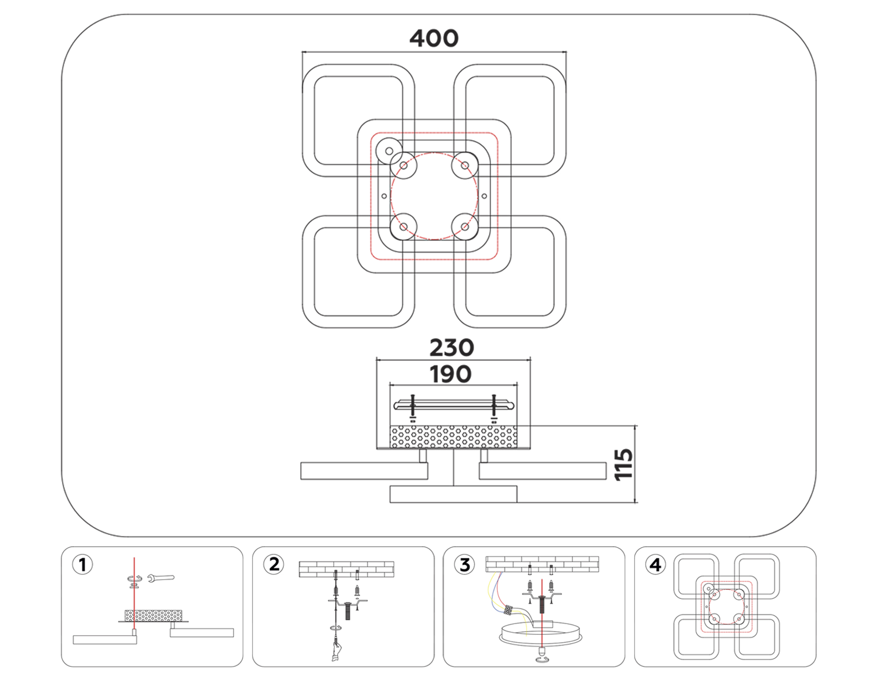 Светодиодный потолочный светильник с подсветкой FA3861/4+1 WH белый 70W 3000K-6400K+RGB 400*400*115 (ПДУ РАДИО 2.4G)