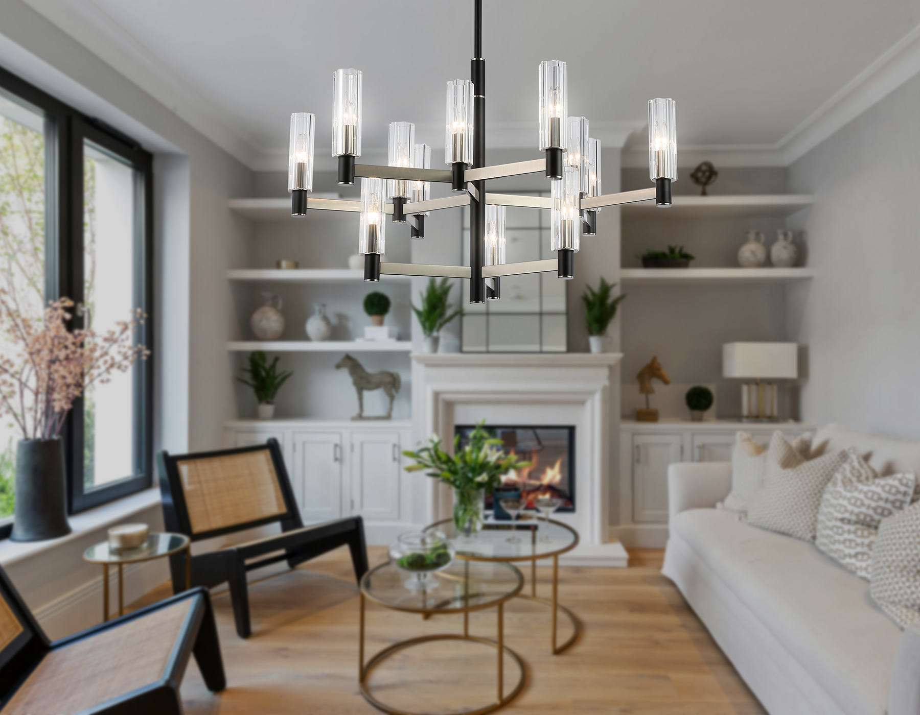 Люстра на штанге LH55505/12 SN/BK/CL сатин никель/черный/прозрачный E14*12 max 40W D860*905