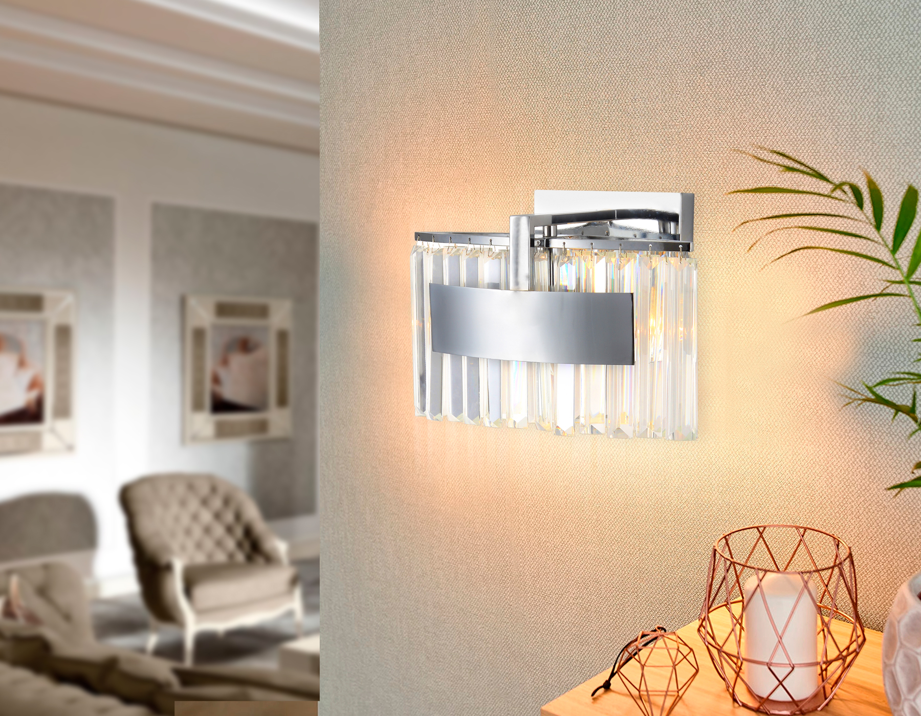 Настенный светильник с хрусталем TR5094 CH/CL хром/прозрачный E14 max 40W 348*200*234