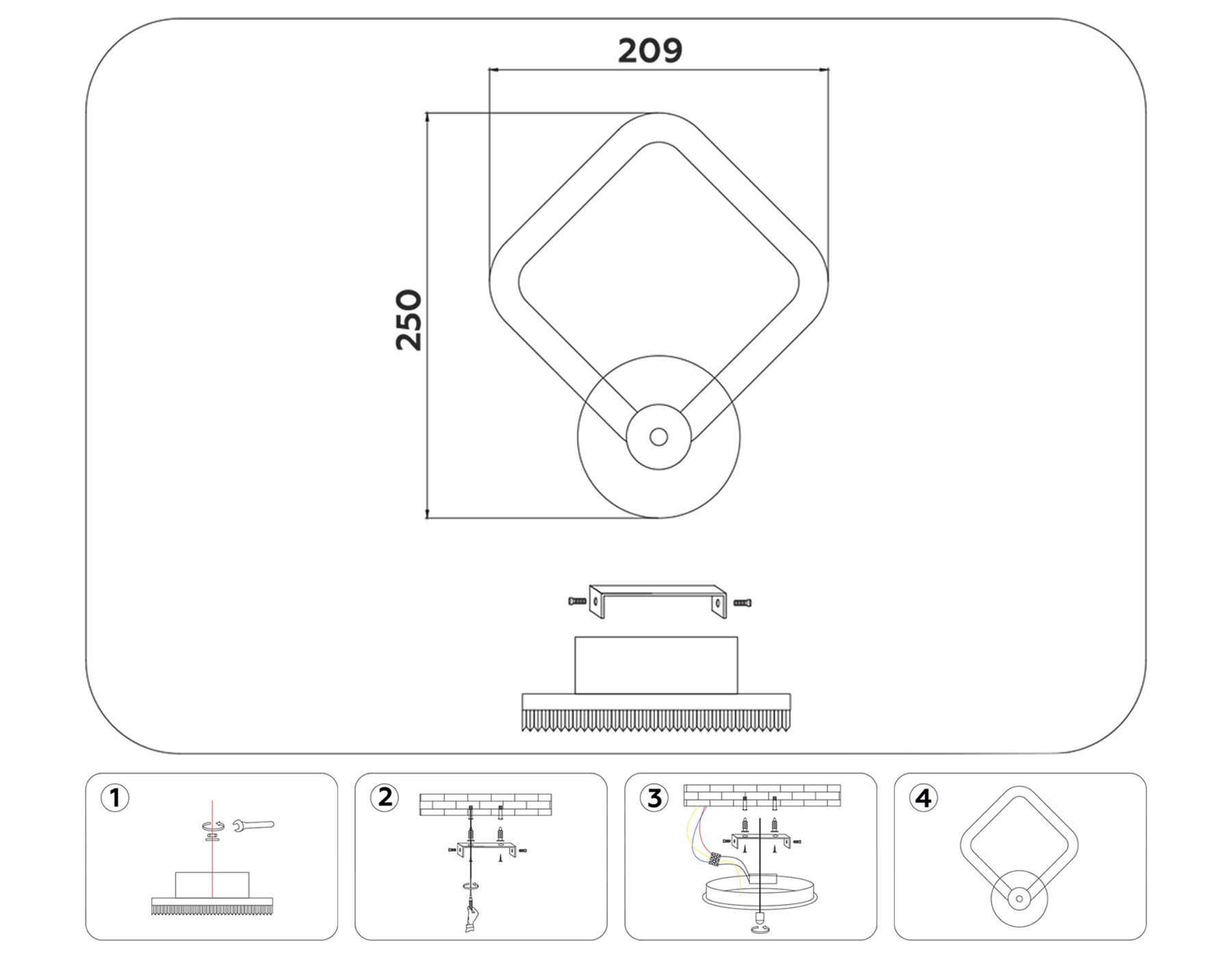 Светодиодный настенный светильник с выключателем на корпусе FA3871 WH белый 14W 3000K-6400K 250*209*100