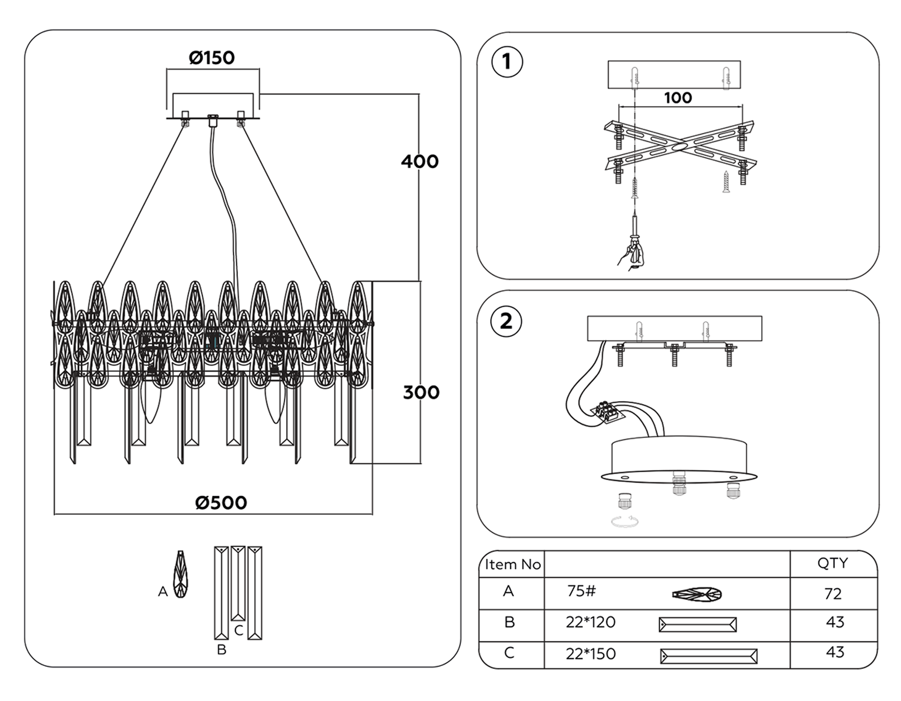 Подвесная хрустальная люстра TR5263/8 GD/CL золото/прозрачный E14/8 max 40W D500*700