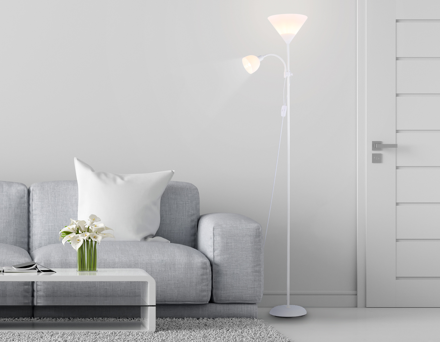 Светильник напольный с выключателем на проводе TR97622/2 WH белый E27+E14 max 40W D245/100*1770