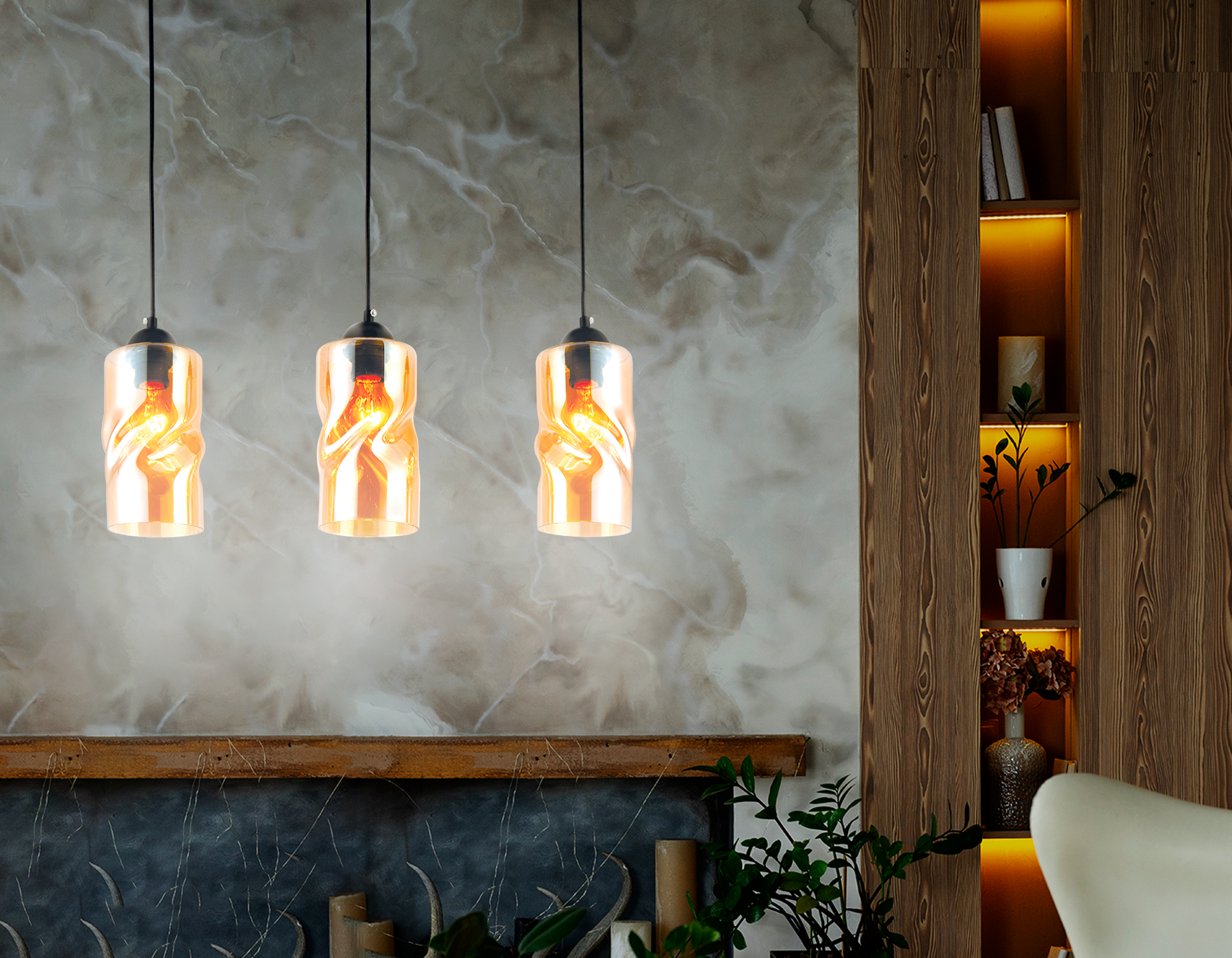 Подвесной светильник TR3556/3 BK/TI черный/янтарь E27 max 40W 570*110*1200