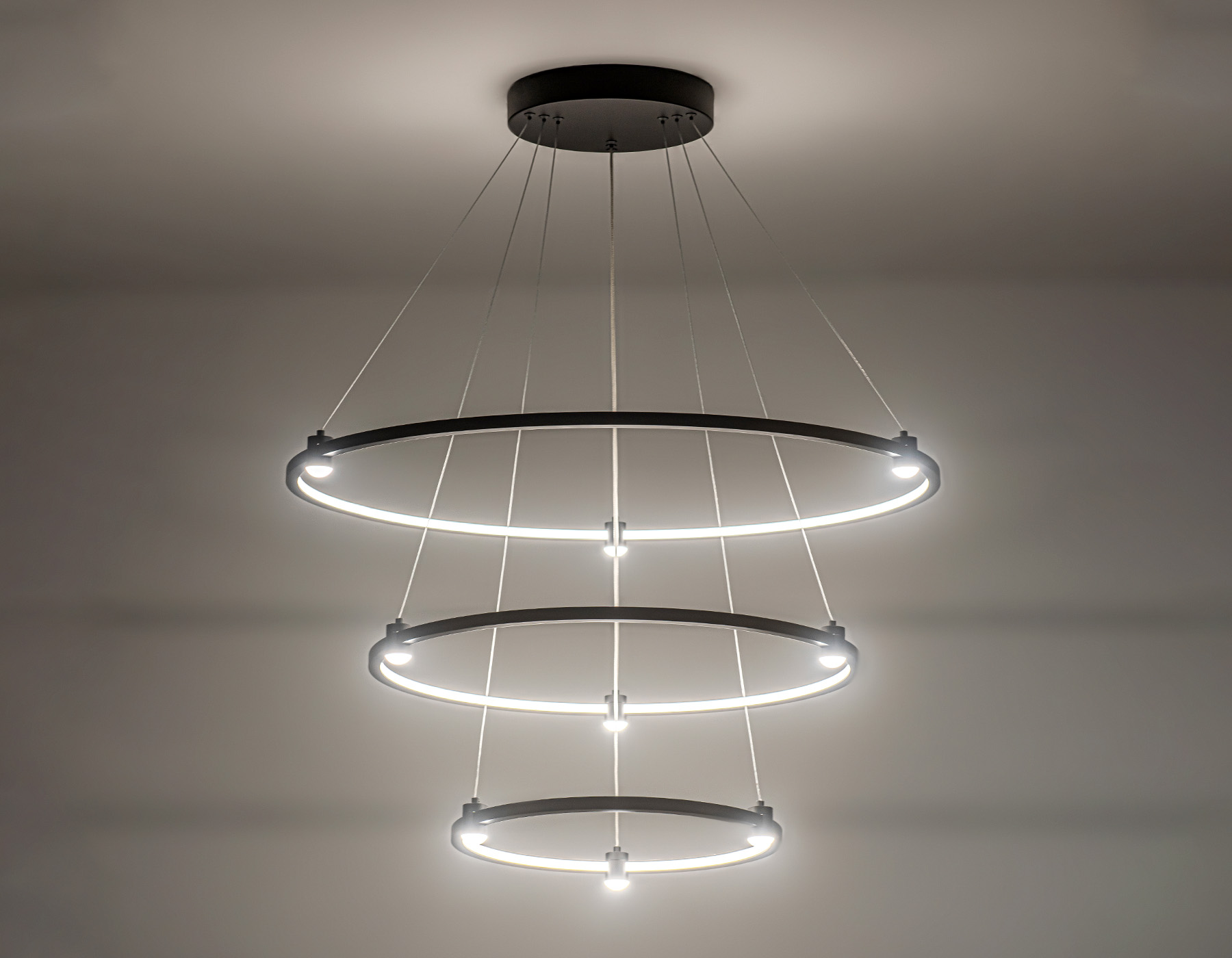 Подвесной светодиодный светильник FL5514/3+9 BK черный 90W 3000K/4200K/6400K D800/600/400*1300 (без ПДУ)