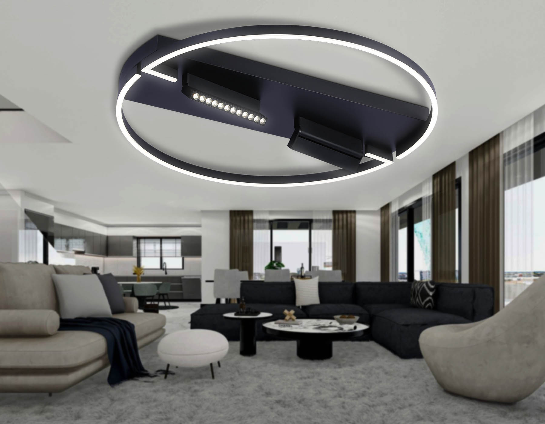 Потолочный светодиодный светильник FL51462/1+2 BK черный 106W 3000K-6400K+4200K D800*110 (ПДУ РАДИО 2.4G)