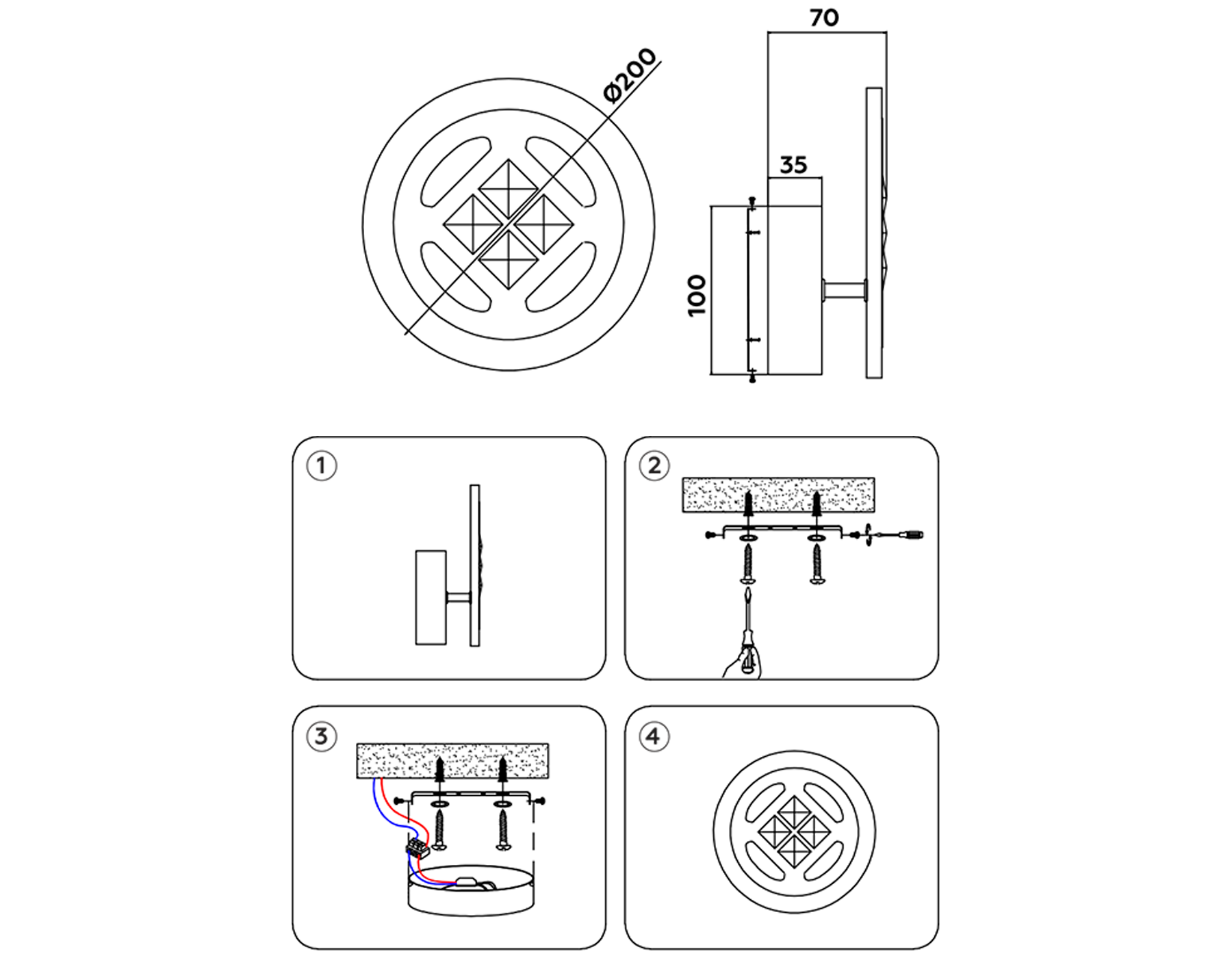 Настенный светодиодный светильник с выключателем FA2955 WH белый 4200K/3000K/6400K 20W 200*200*70