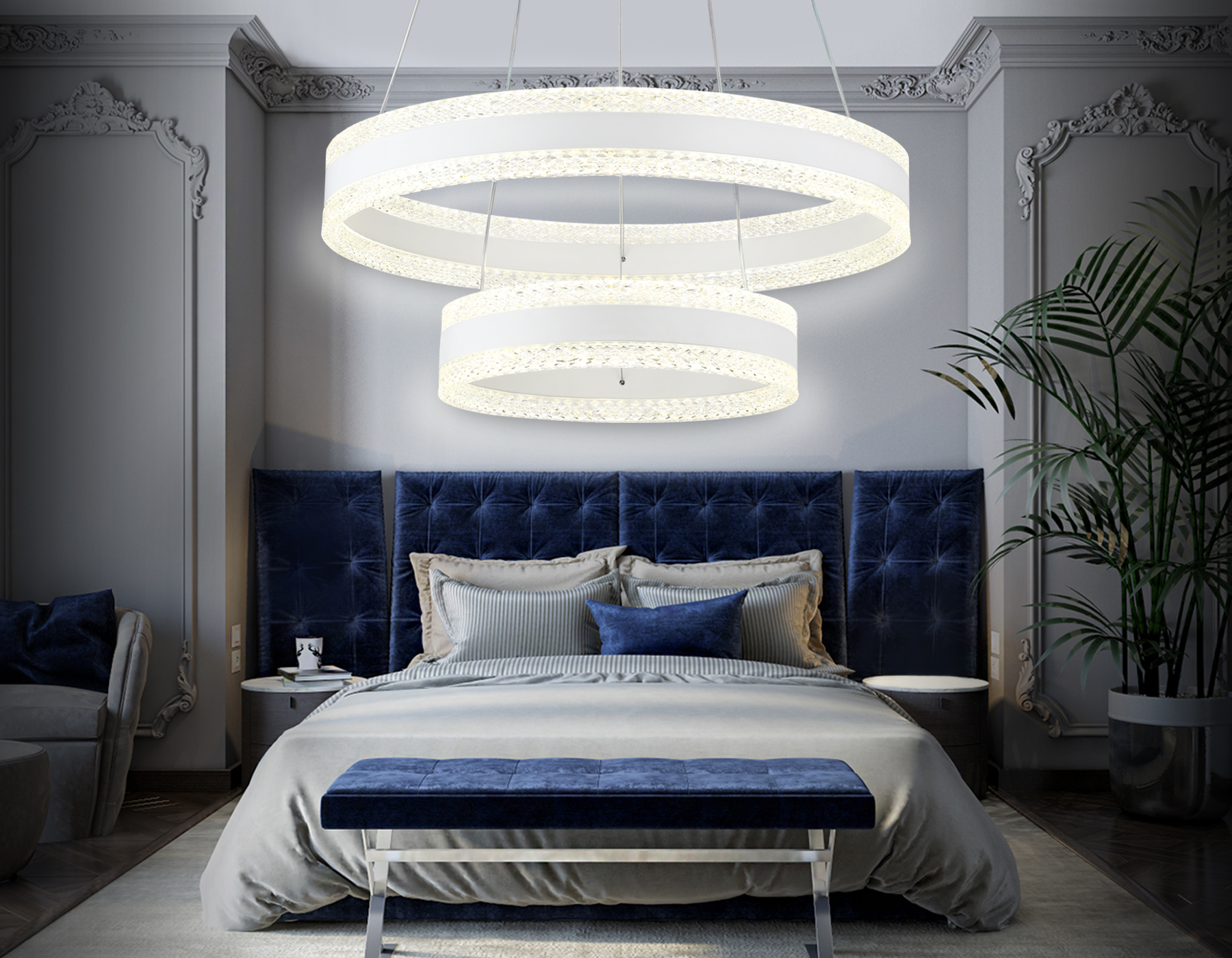 Управляемый подвесной светодиодный светильник FA6175/2 WH белый 108W 3000K+6400K/3000K/6400K/4200K+4200K D500*630 (ПДУ РАДИО 2.4G)