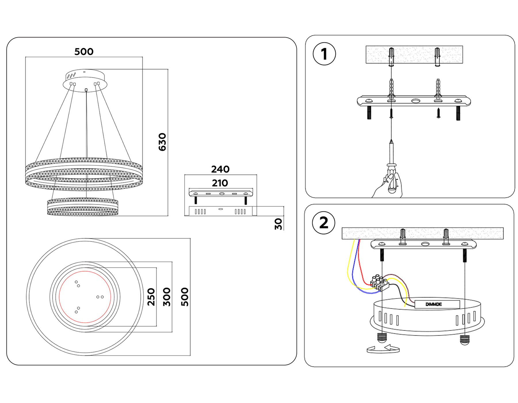 Управляемый подвесной светодиодный светильник FA6175/2 WH белый 108W 3000K+6400K/3000K/6400K/4200K+4200K D500*630 (ПДУ РАДИО 2.4G)