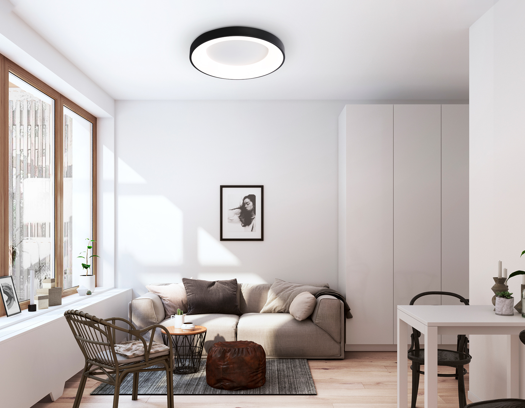 Потолочный светодиодный светильник с пультом FZ1403 BK черный IP20 48W 3000K-6500K D500*50 (ПДУ ИК)