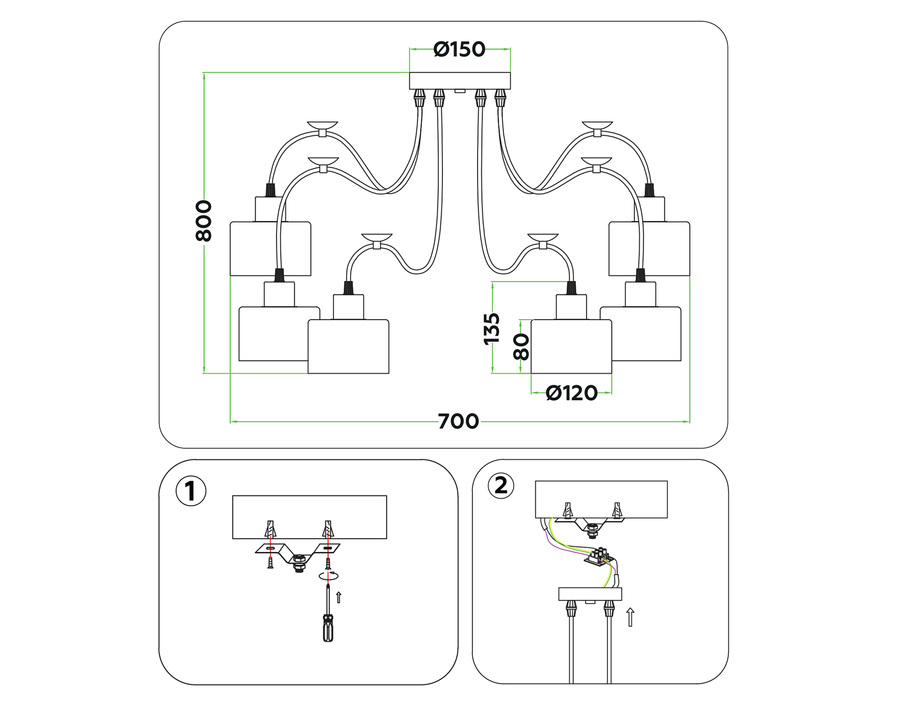 Подвесной светильник в стиле лофт TR8131/6 WH белый E27*6 max 40W D700*800
