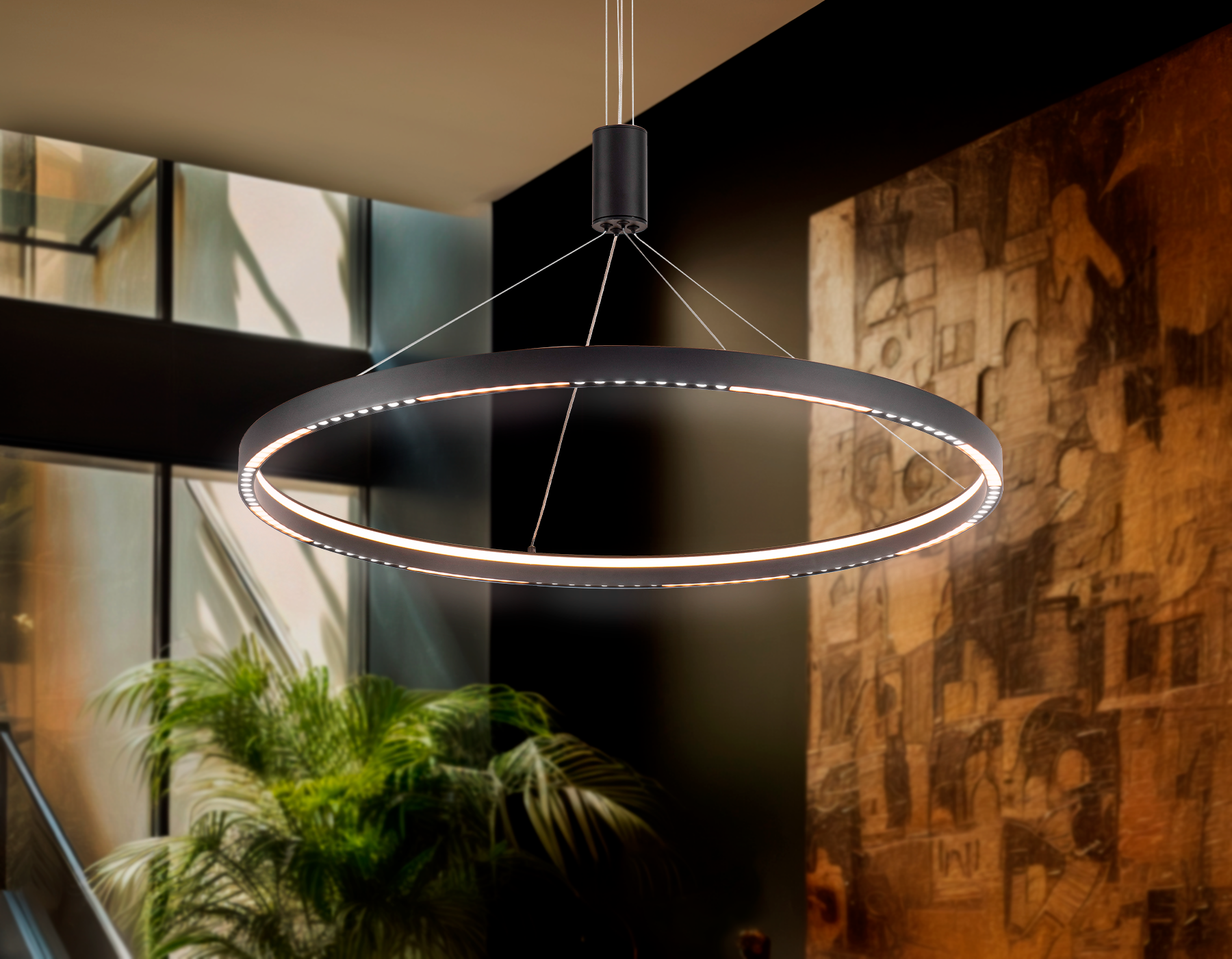 Подвесной светодиодный светильник FL5856 BK черный 40W 3000K/4200K/6400K D800*860 (без ПДУ)