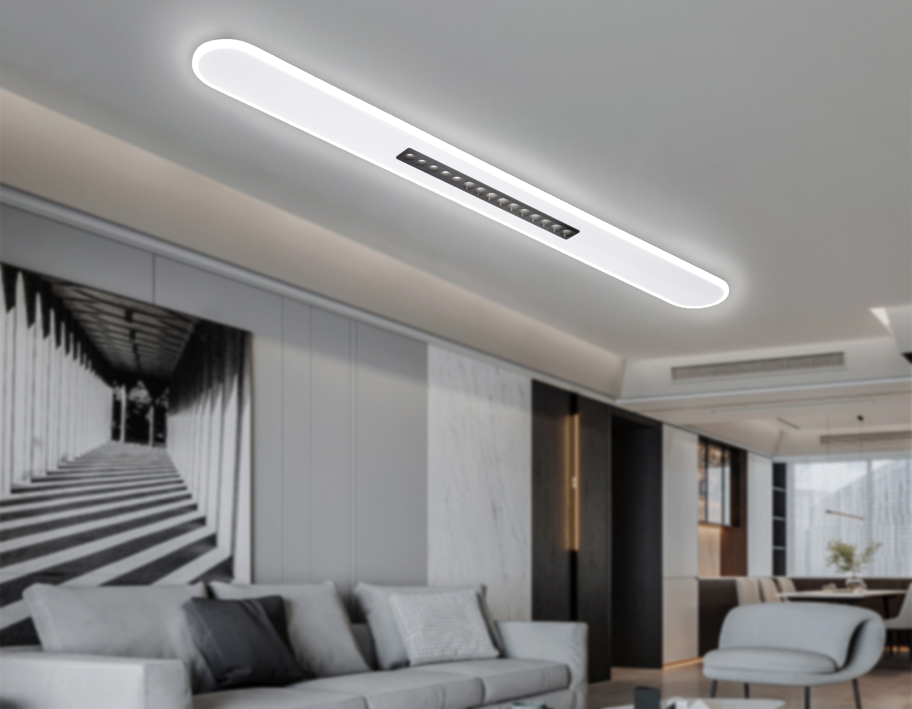 Потолочный светодиодный светильник FL51445 WH/BK белый/черный 70W 3000K-6400K+4200K 1200*125*40 (Без ПДУ)