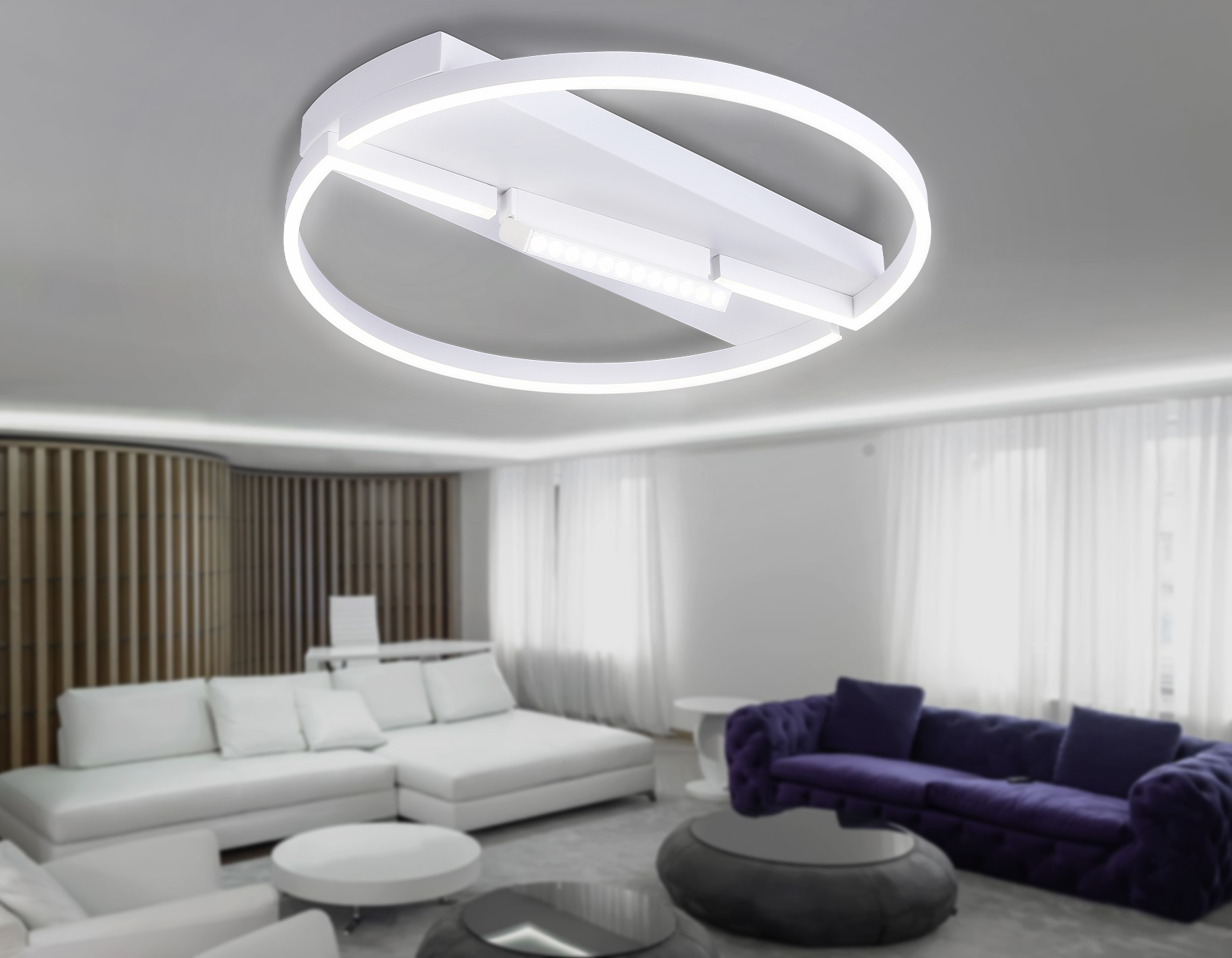 Потолочный светодиодный светильник FL51459/1+1 WH белый 72W 3000K-6400K+4200K D600*110 (ПДУ РАДИО 2.4G)