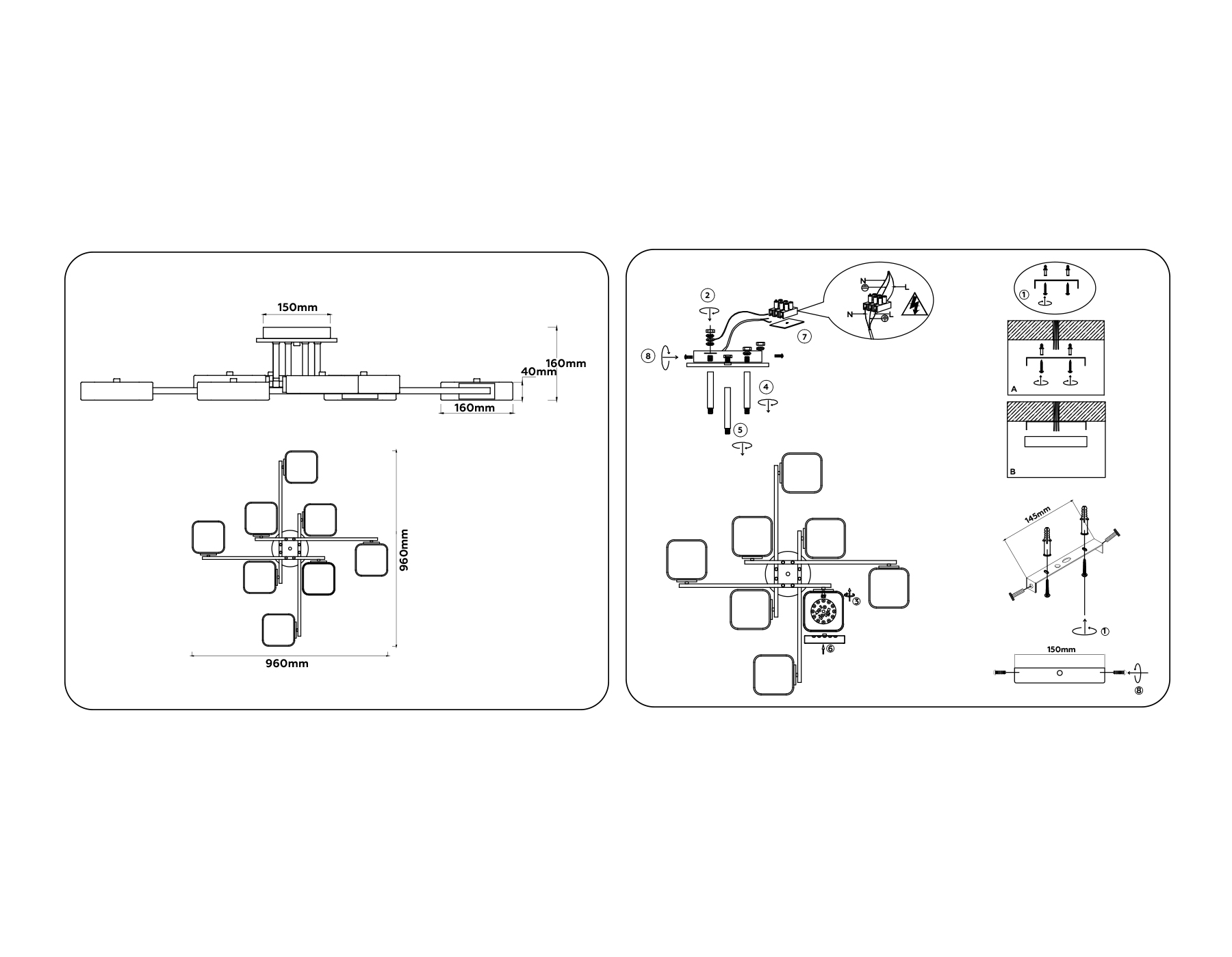 Люстра светодиодная на штанге FL4889/8 GR/WD серый/дерево 144W 3000-6000K 960*960*160 (без ПДУ)